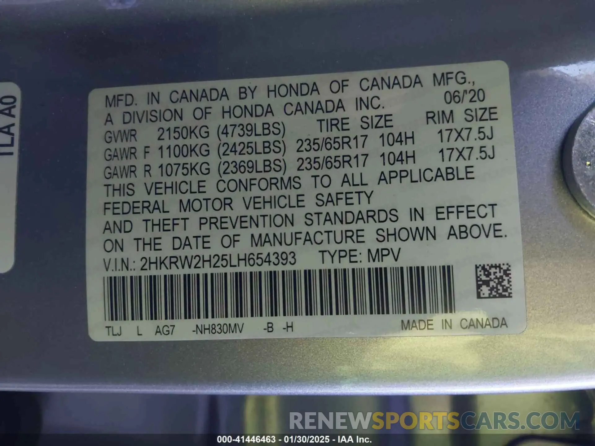 9 Photograph of a damaged car 2HKRW2H25LH654393 HONDA CR-V 2020