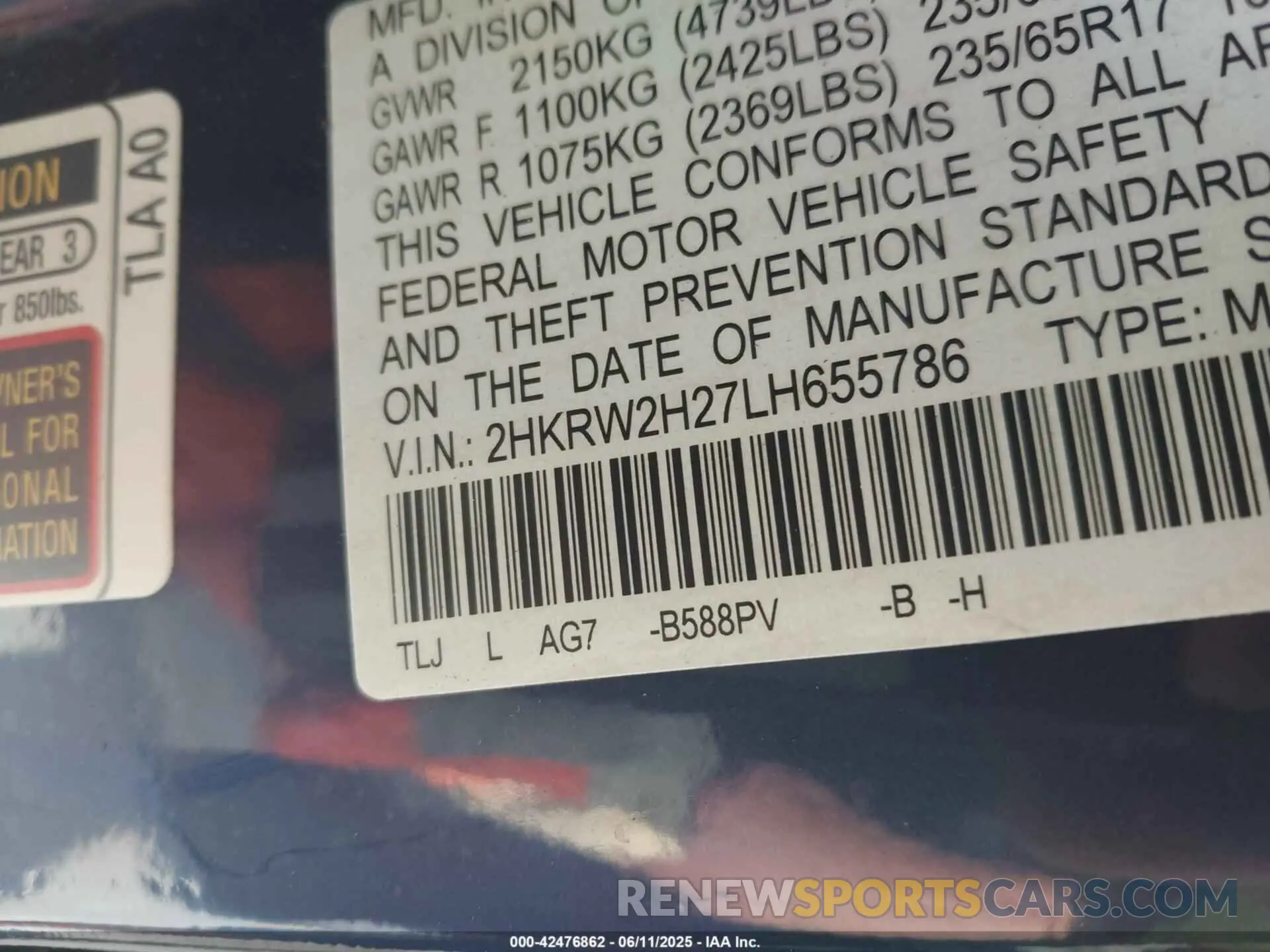 9 Photograph of a damaged car 2HKRW2H27LH655786 HONDA CR-V 2020