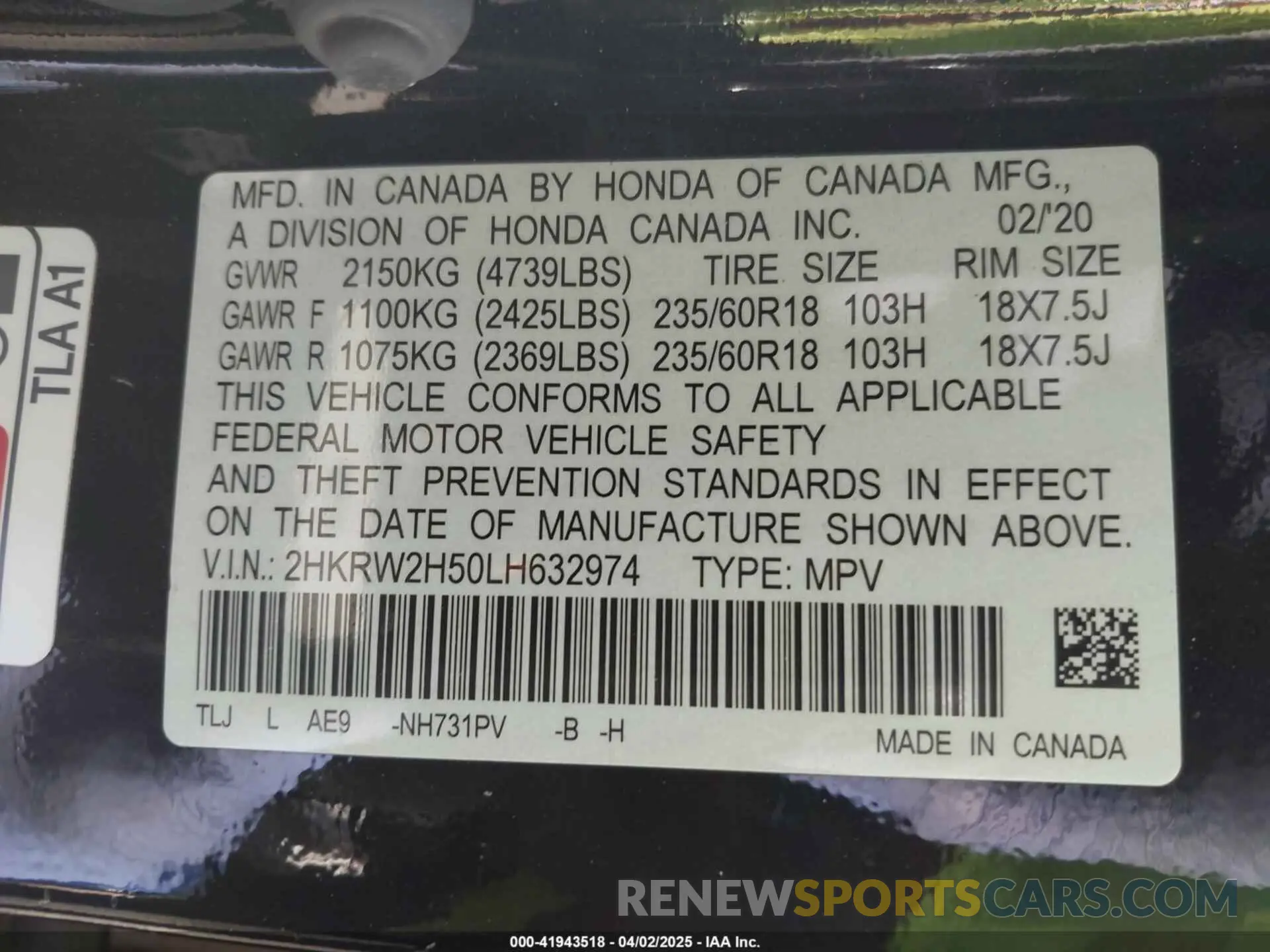 9 Photograph of a damaged car 2HKRW2H50LH632974 HONDA CR-V 2020