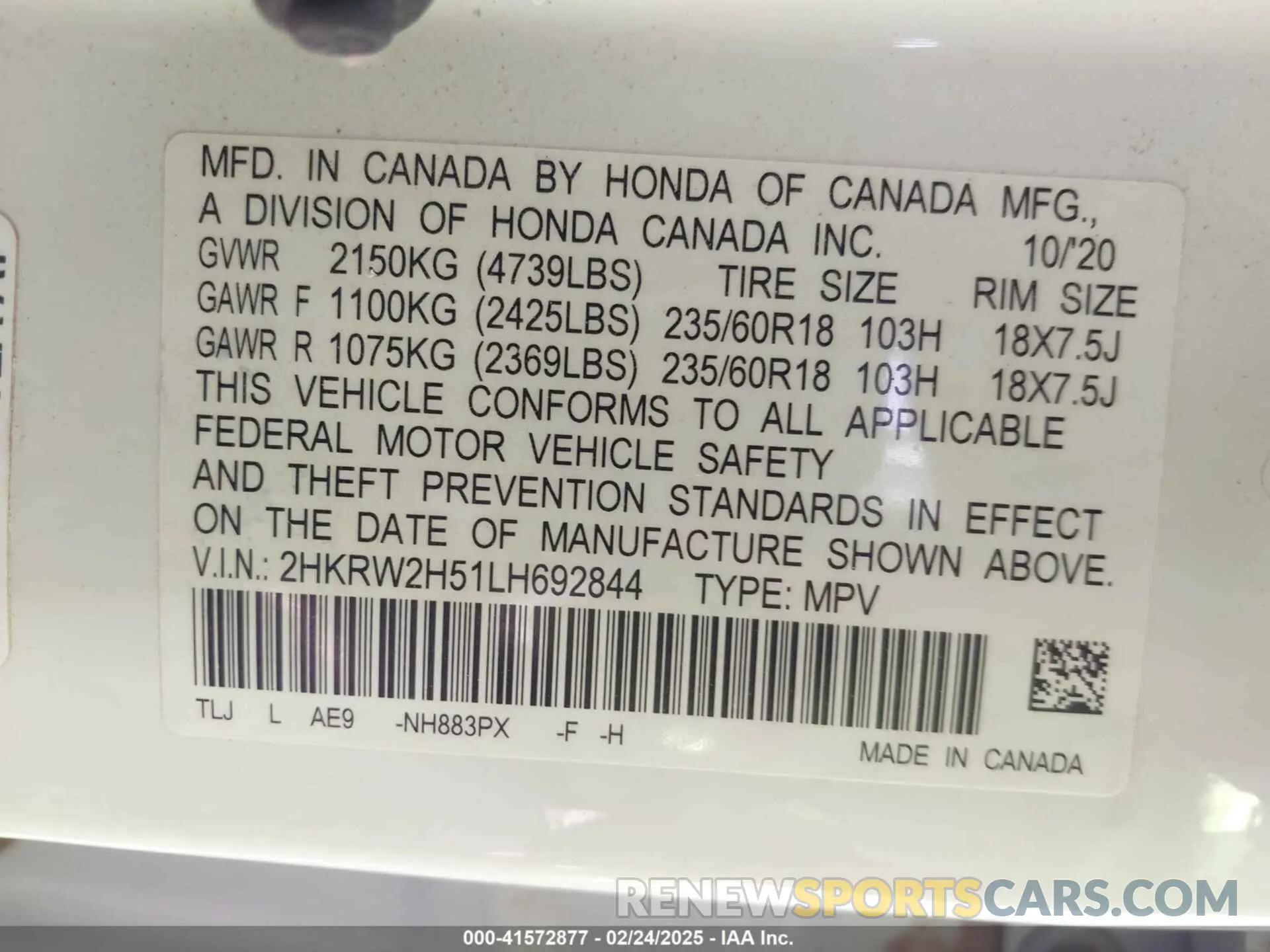 9 Photograph of a damaged car 2HKRW2H51LH692844 HONDA CR-V 2020