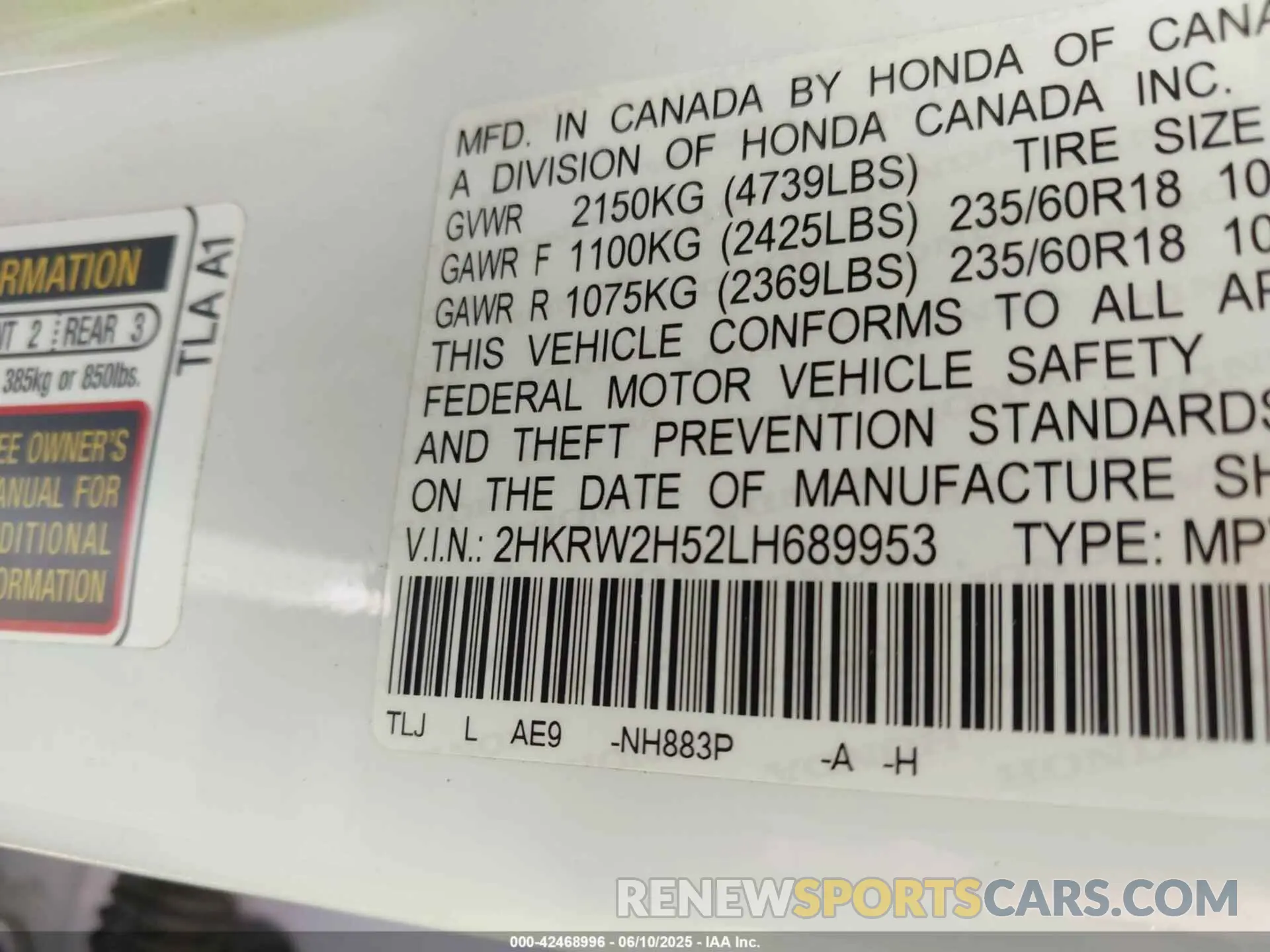 9 Photograph of a damaged car 2HKRW2H52LH689953 HONDA CR-V 2020