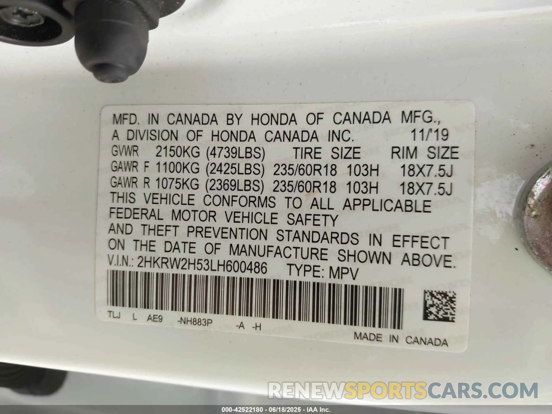9 Photograph of a damaged car 2HKRW2H53LH600486 HONDA CR-V 2020