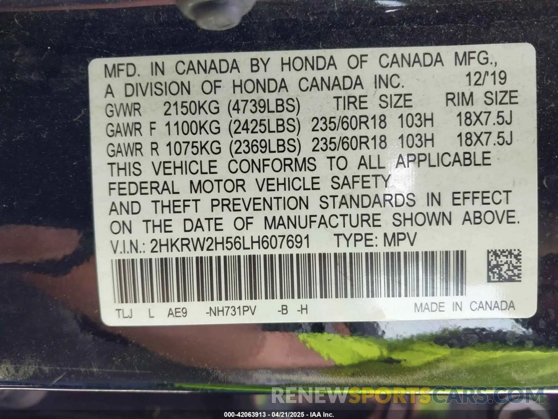 9 Photograph of a damaged car 2HKRW2H56LH607691 HONDA CR-V 2020