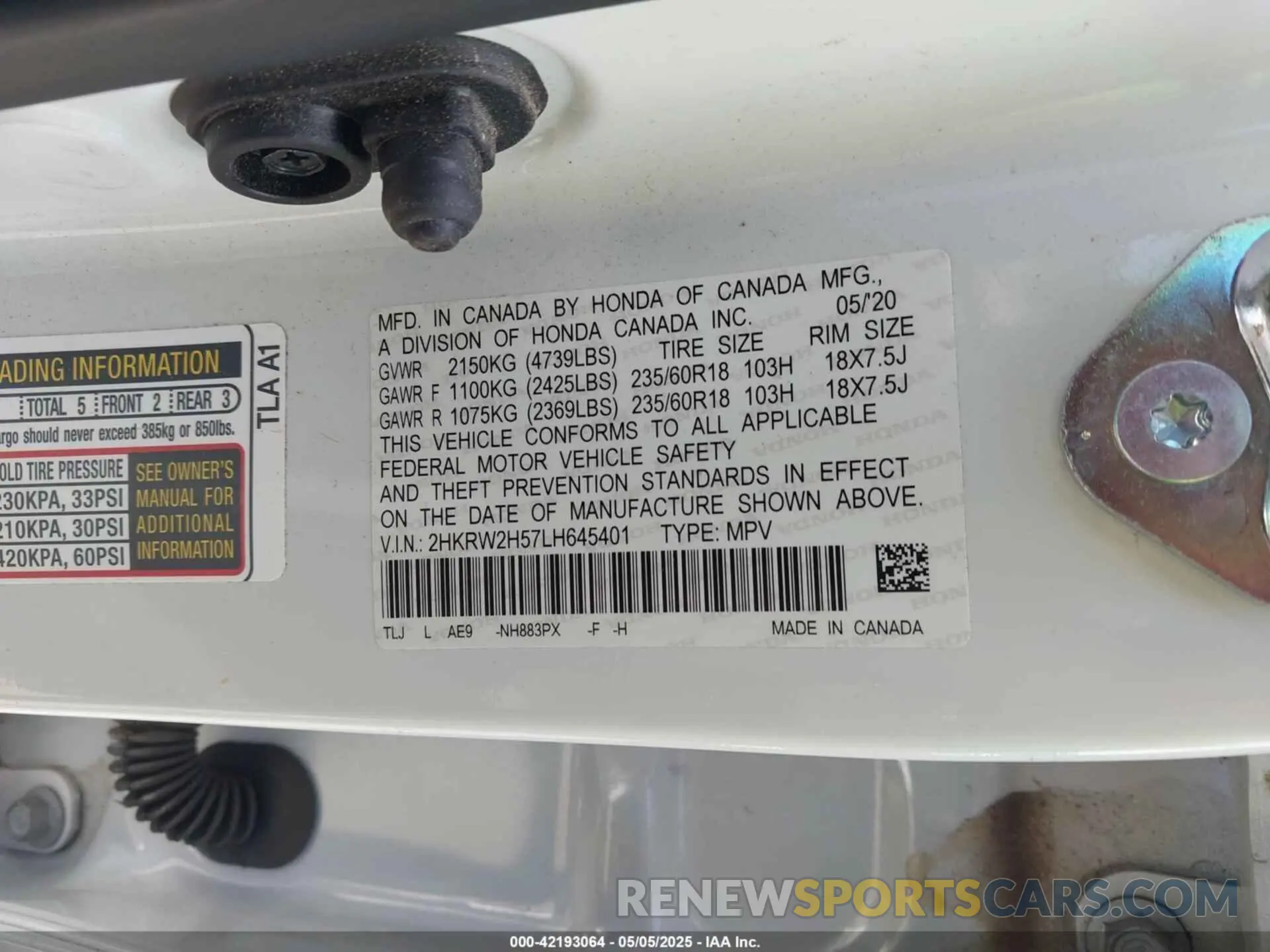9 Photograph of a damaged car 2HKRW2H57L8645401 HONDA CR-V 2020