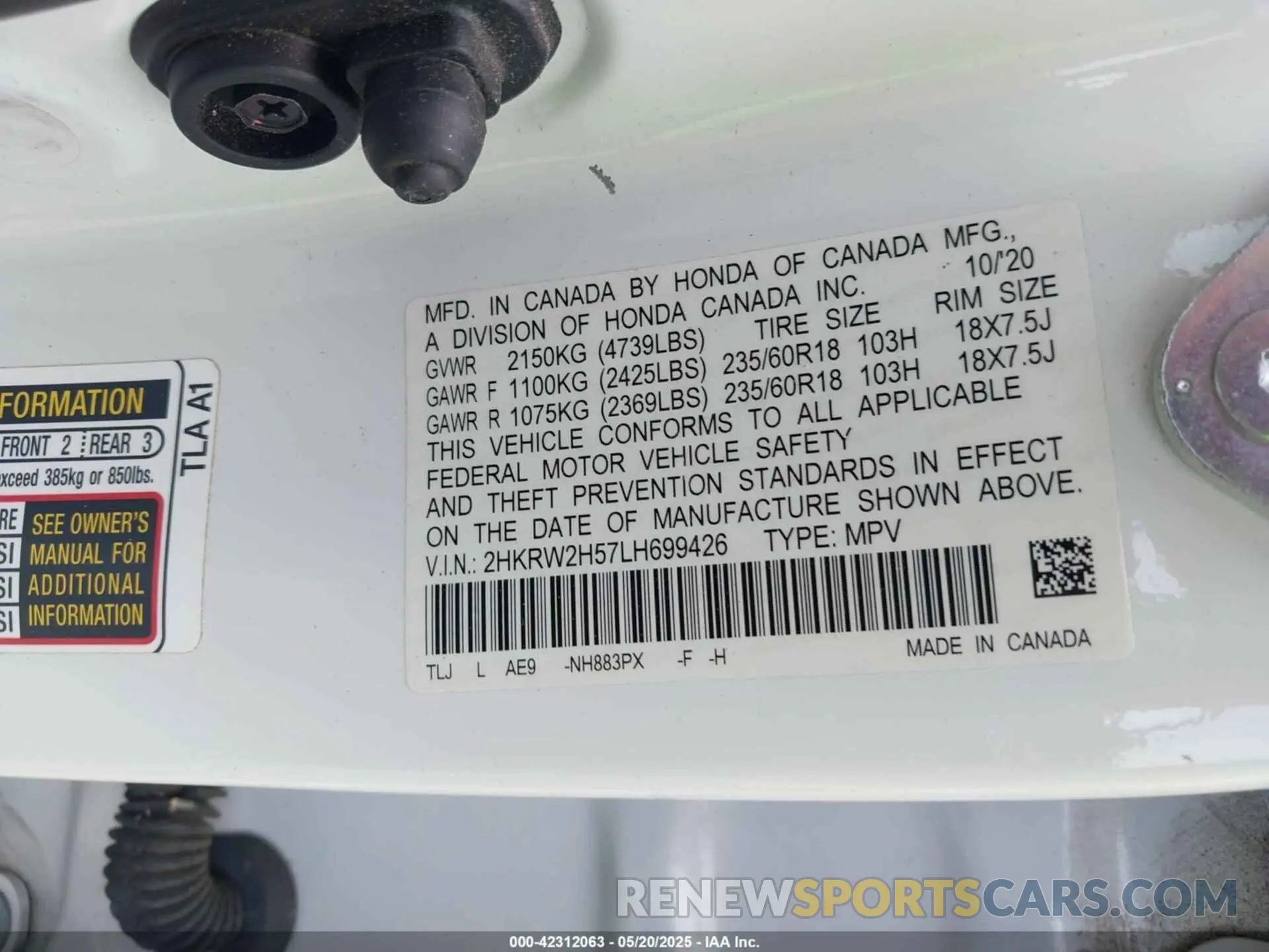 9 Photograph of a damaged car 2HKRW2H57LH699426 HONDA CR-V 2020