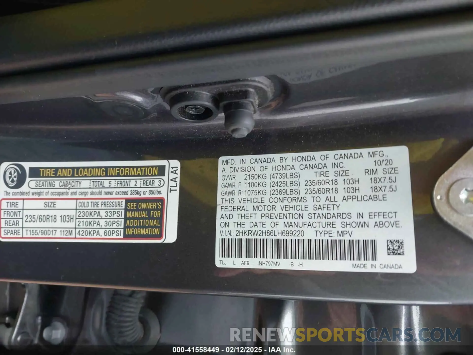 9 Photograph of a damaged car 2HKRW2H86LH699220 HONDA CR-V 2020