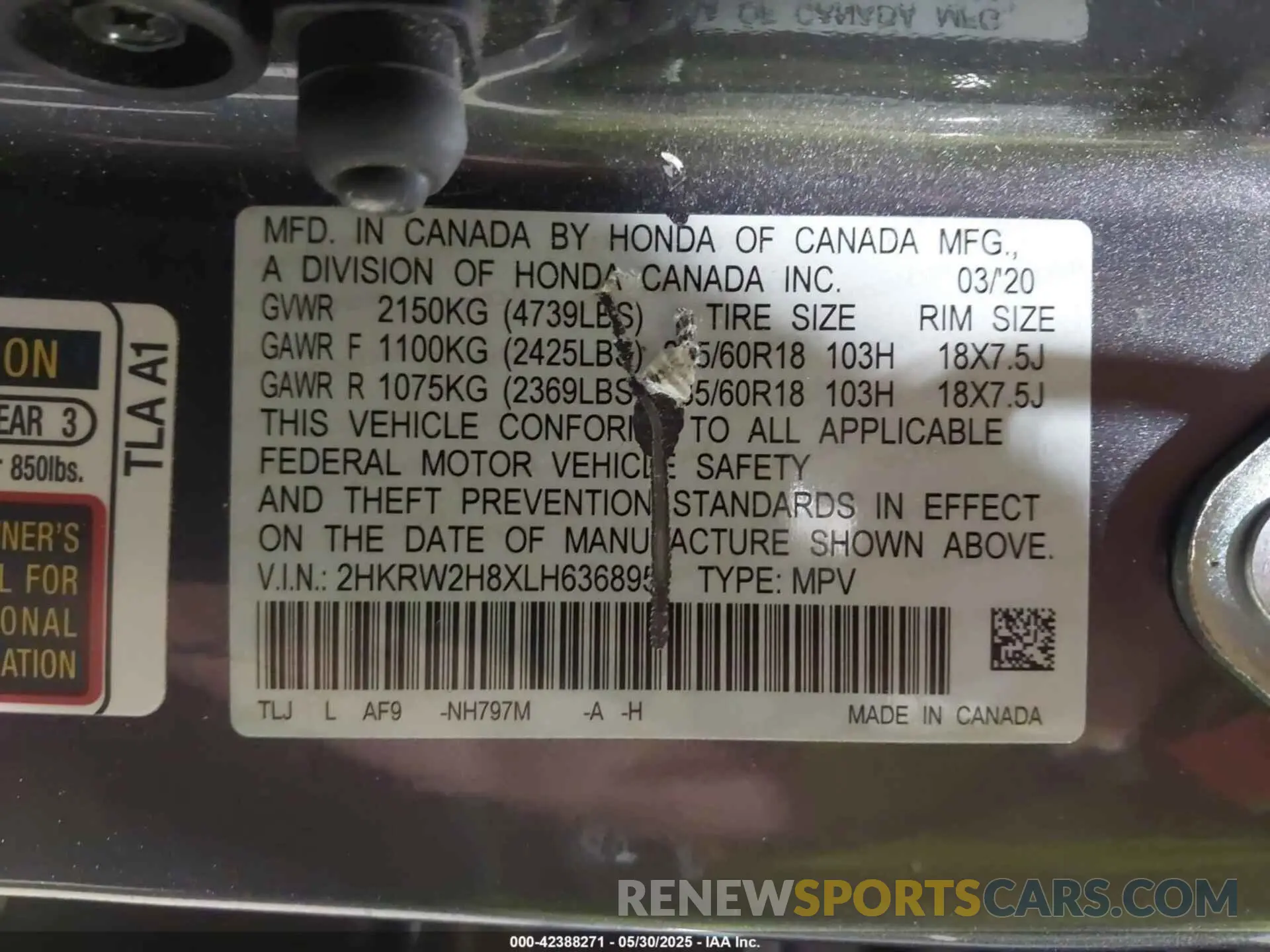 9 Photograph of a damaged car 2HKRW2H8XLH636895 HONDA CR-V 2020