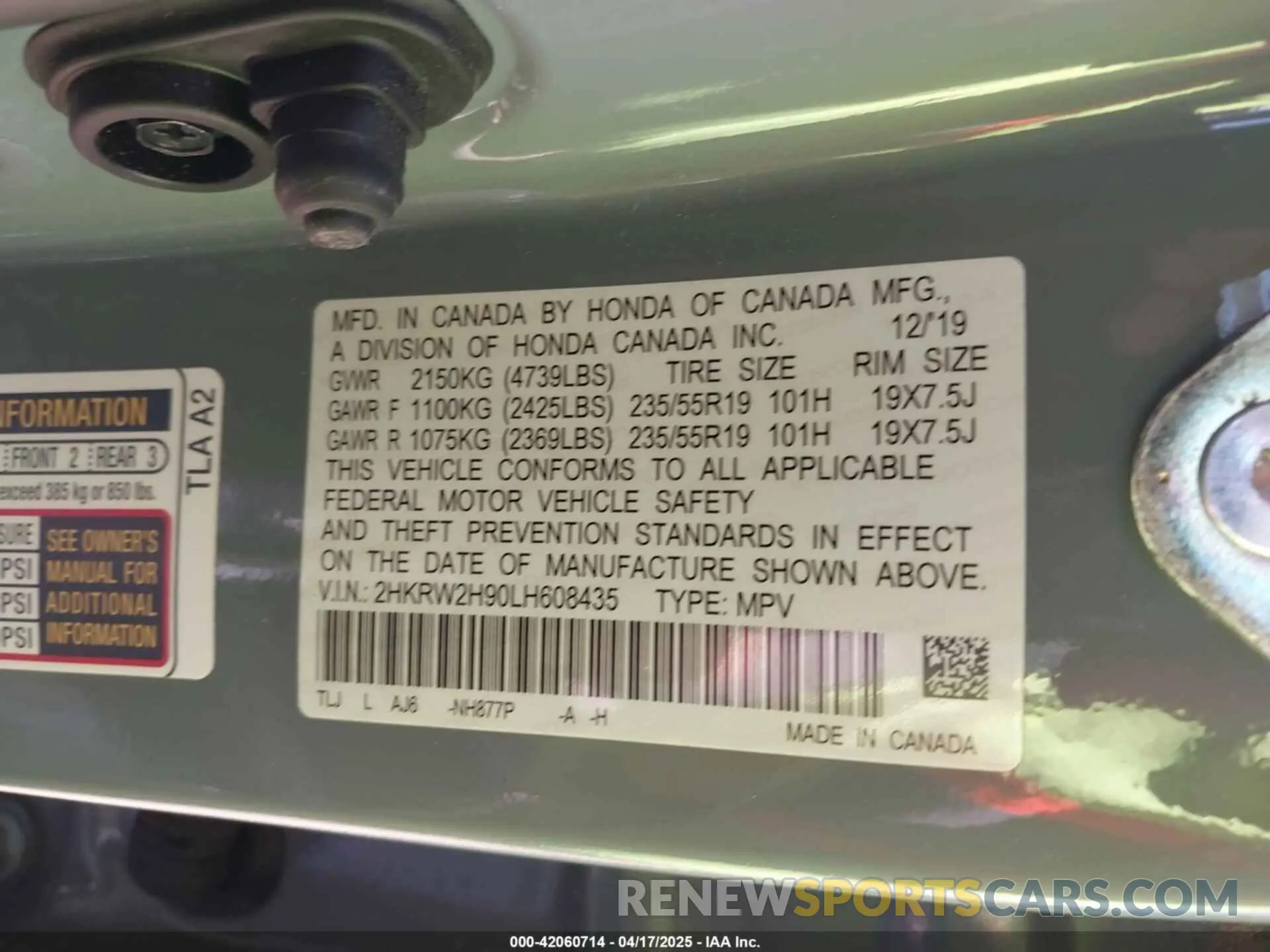 9 Photograph of a damaged car 2HKRW2H90LH608435 HONDA CR-V 2020