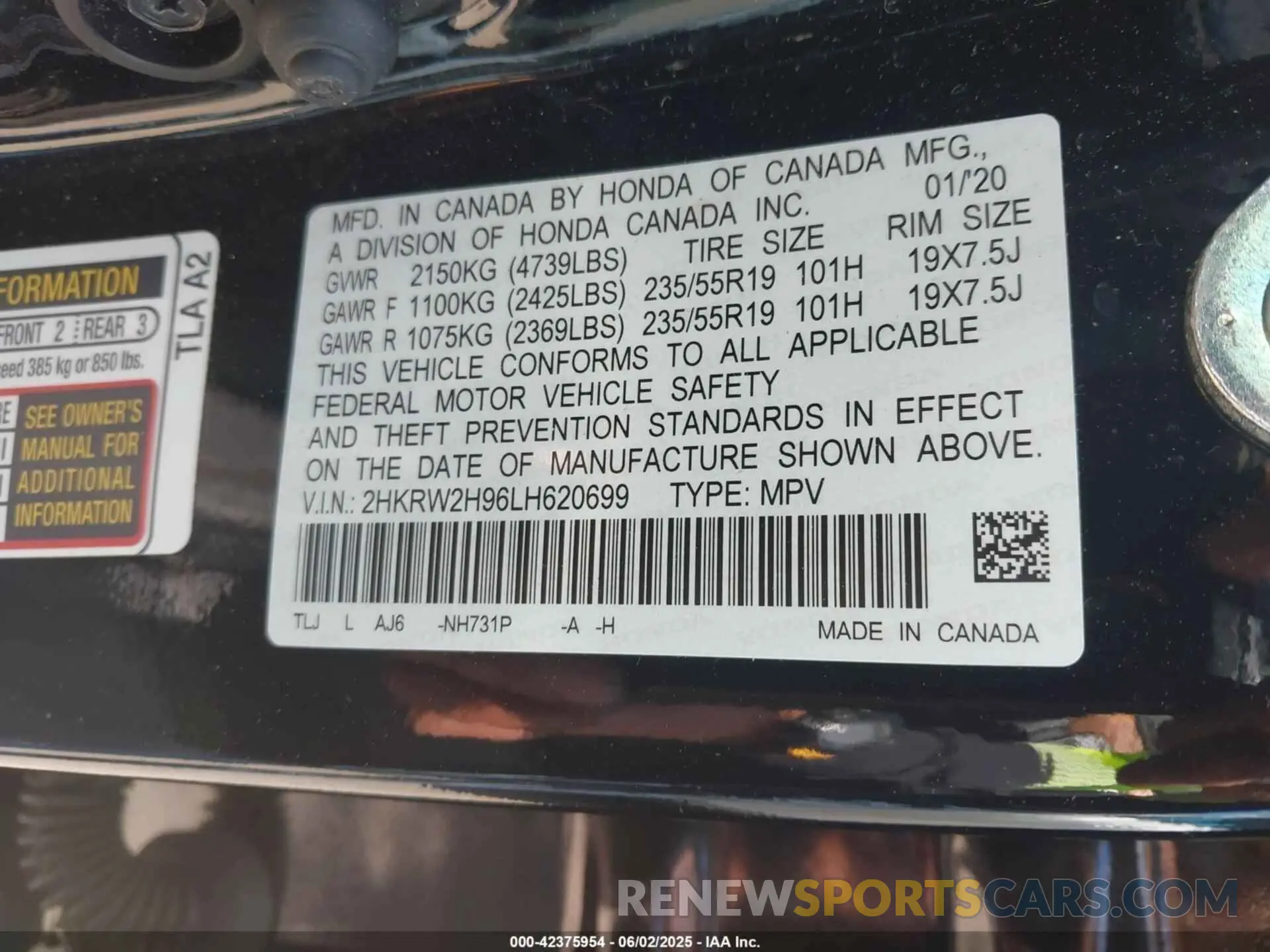 9 Photograph of a damaged car 2HKRW2H96LH620699 HONDA CR-V 2020