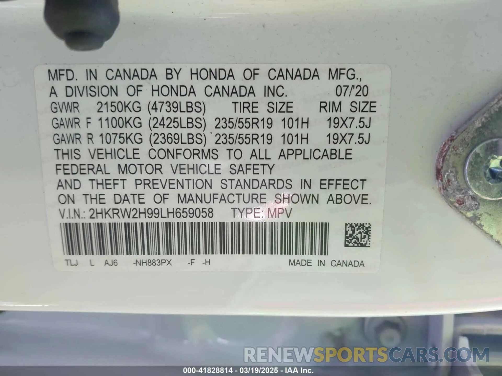 9 Photograph of a damaged car 2HKRW2H99LH659058 HONDA CR-V 2020