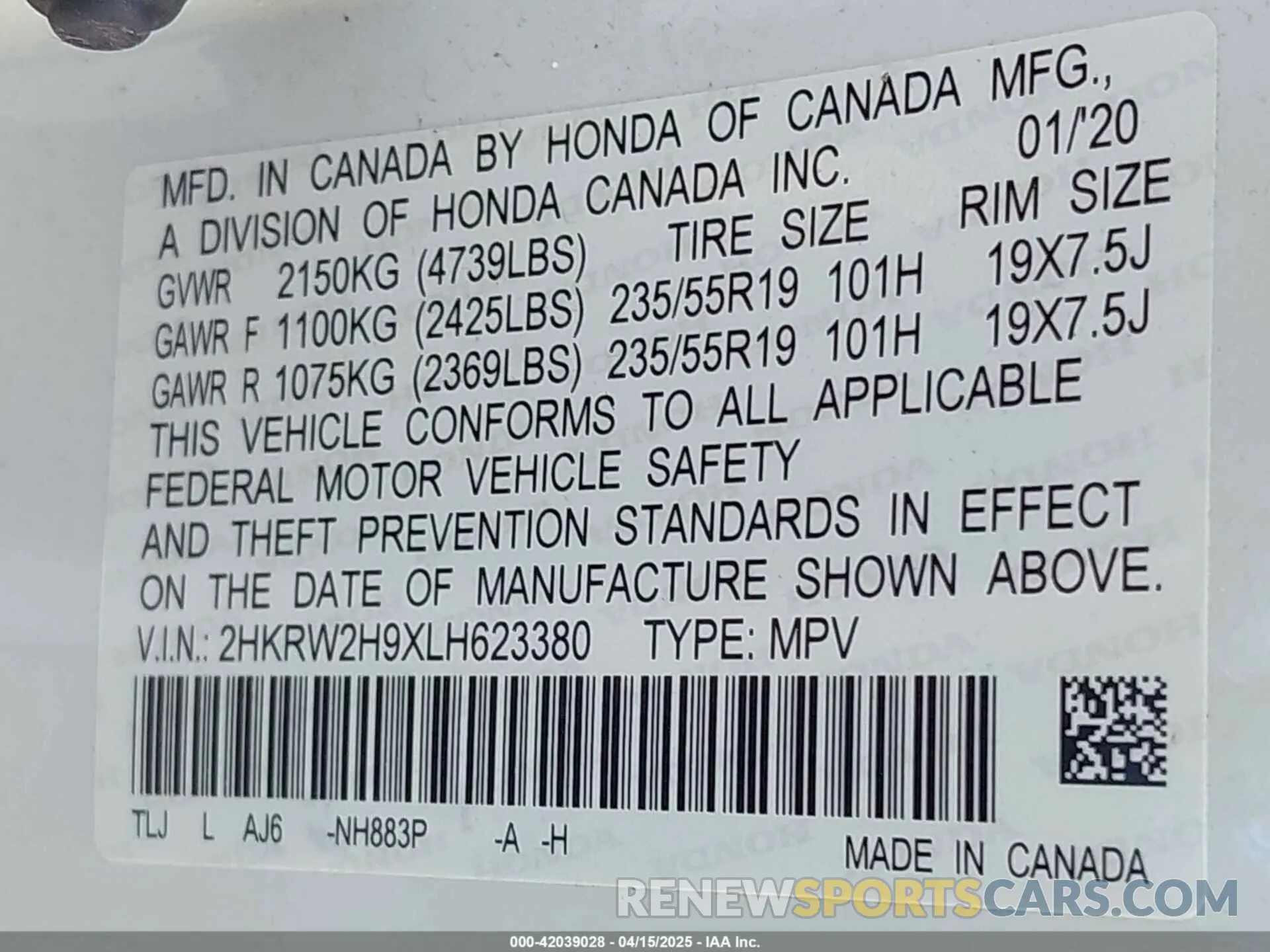 9 Photograph of a damaged car 2HKRW2H9XLH623380 HONDA CR-V 2020