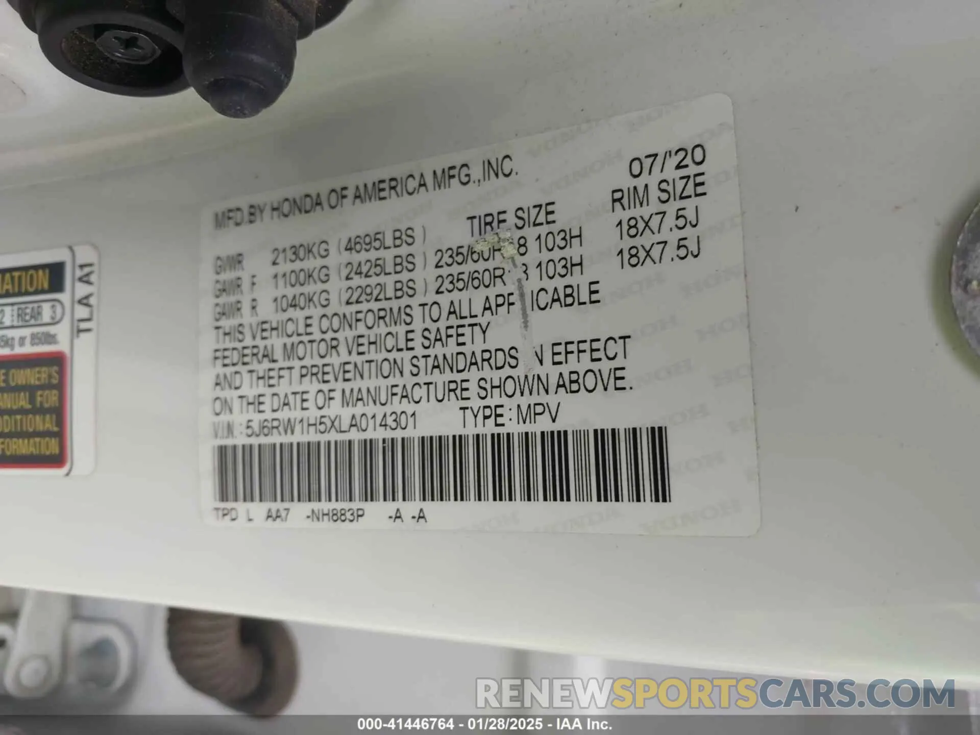 9 Photograph of a damaged car 5J6RW1H5XLA014301 HONDA CR-V 2020