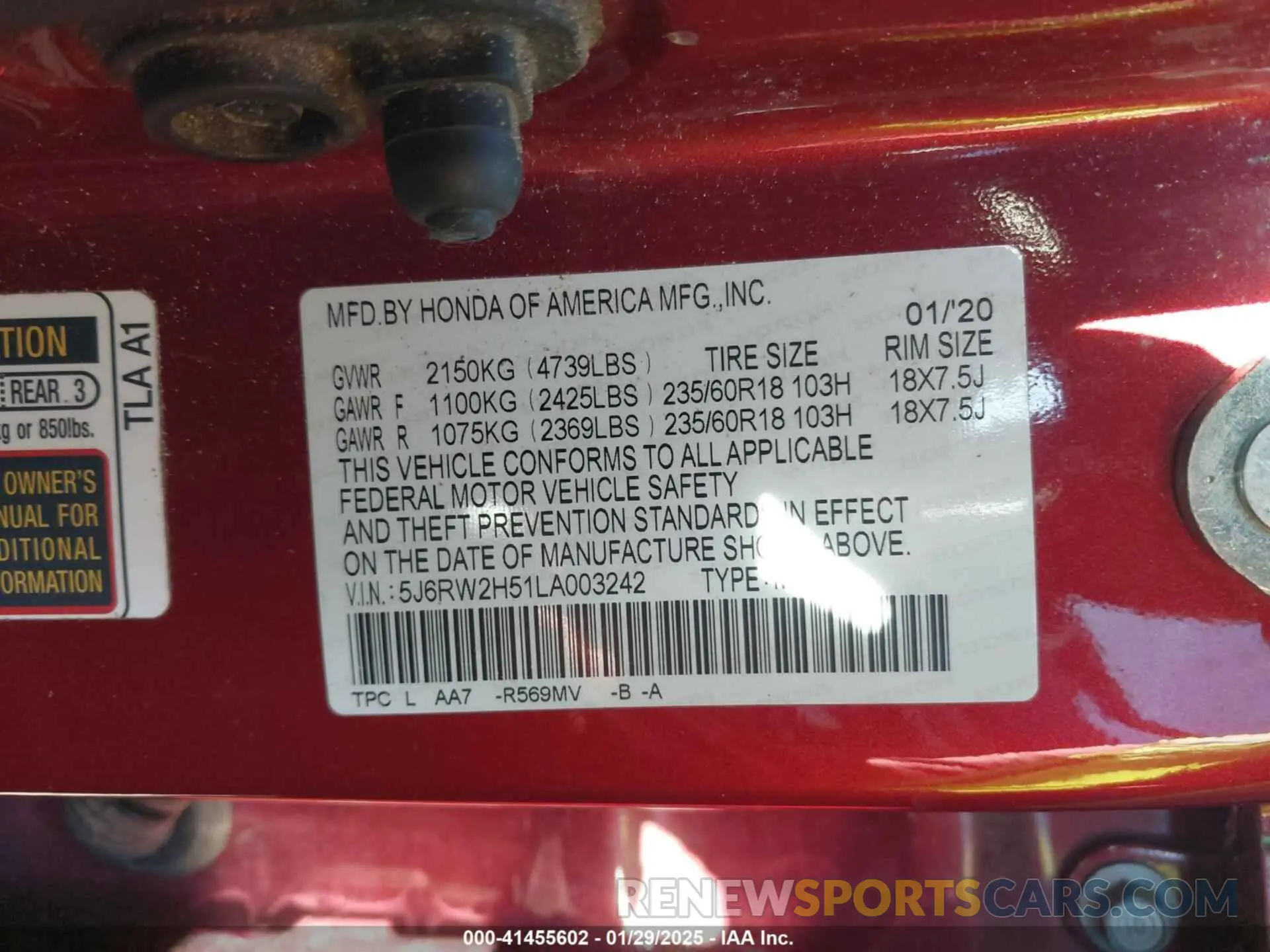 9 Photograph of a damaged car 5J6RW2H51LA003242 HONDA CR-V 2020
