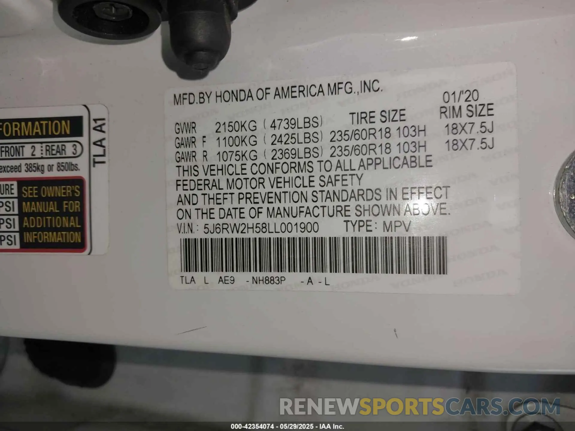 9 Photograph of a damaged car 5J6RW2H58LL001900 HONDA CR-V 2020