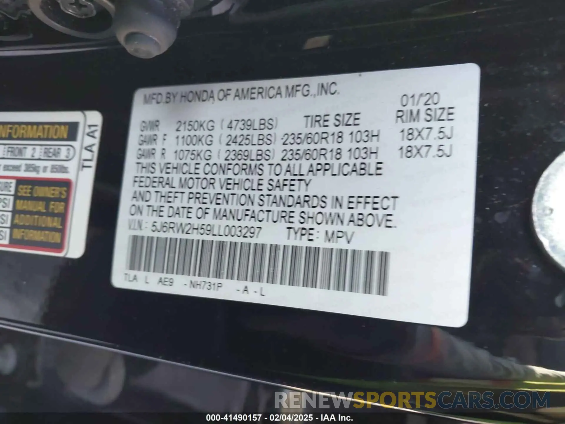 9 Photograph of a damaged car 5J6RW2H59LL003297 HONDA CR-V 2020