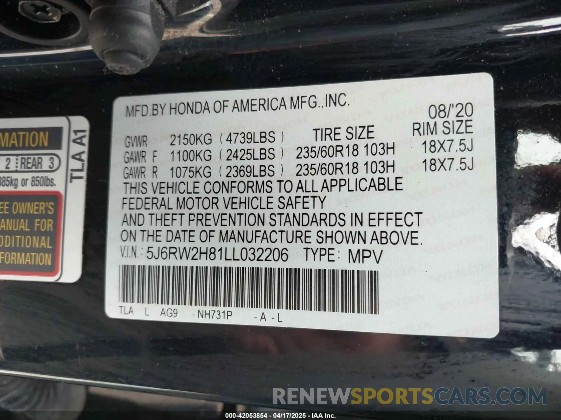 9 Photograph of a damaged car 5J6RW2H81LL032206 HONDA CR-V 2020