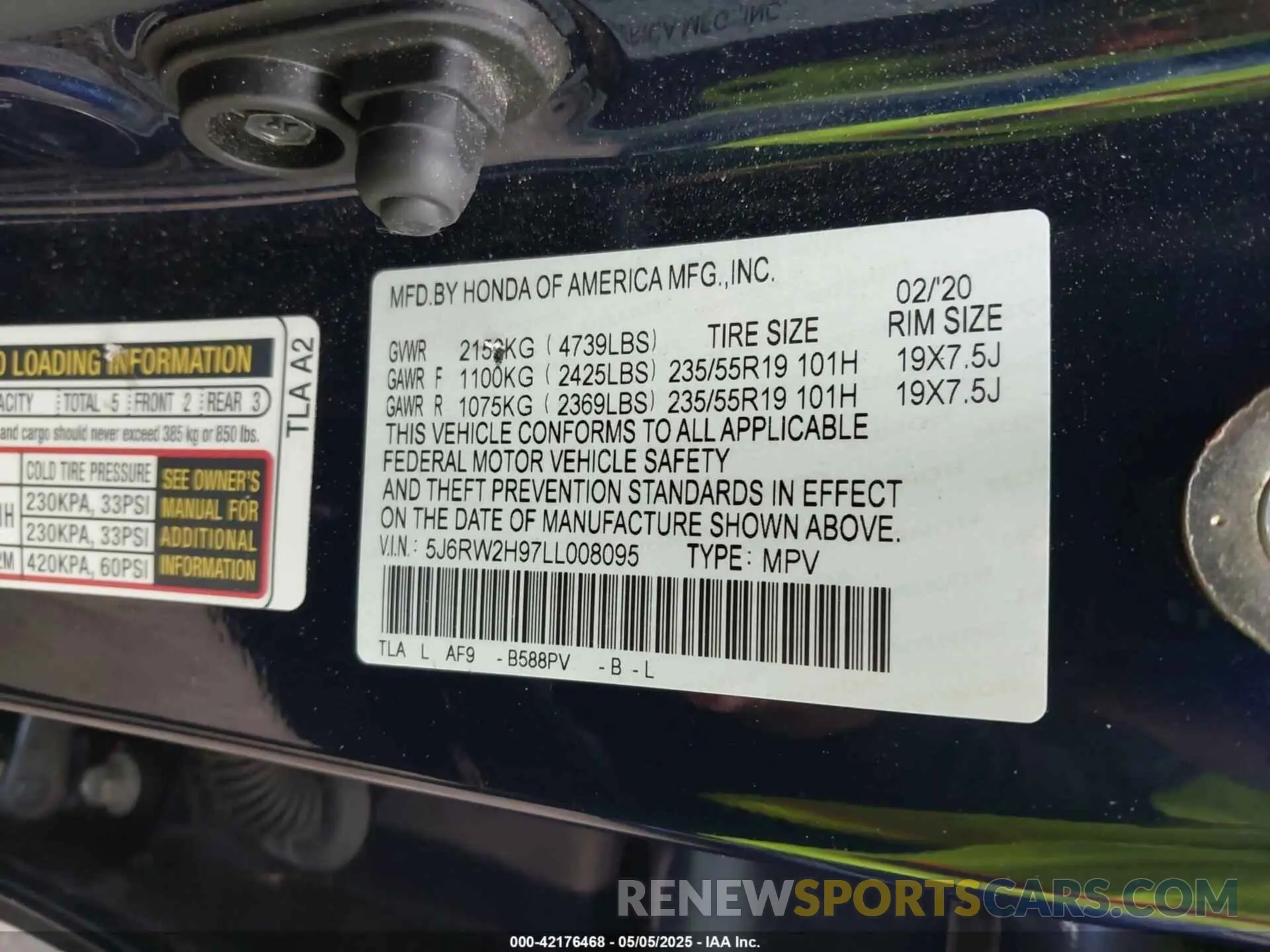 9 Photograph of a damaged car 5J6RW2H97LL008095 HONDA CR-V 2020