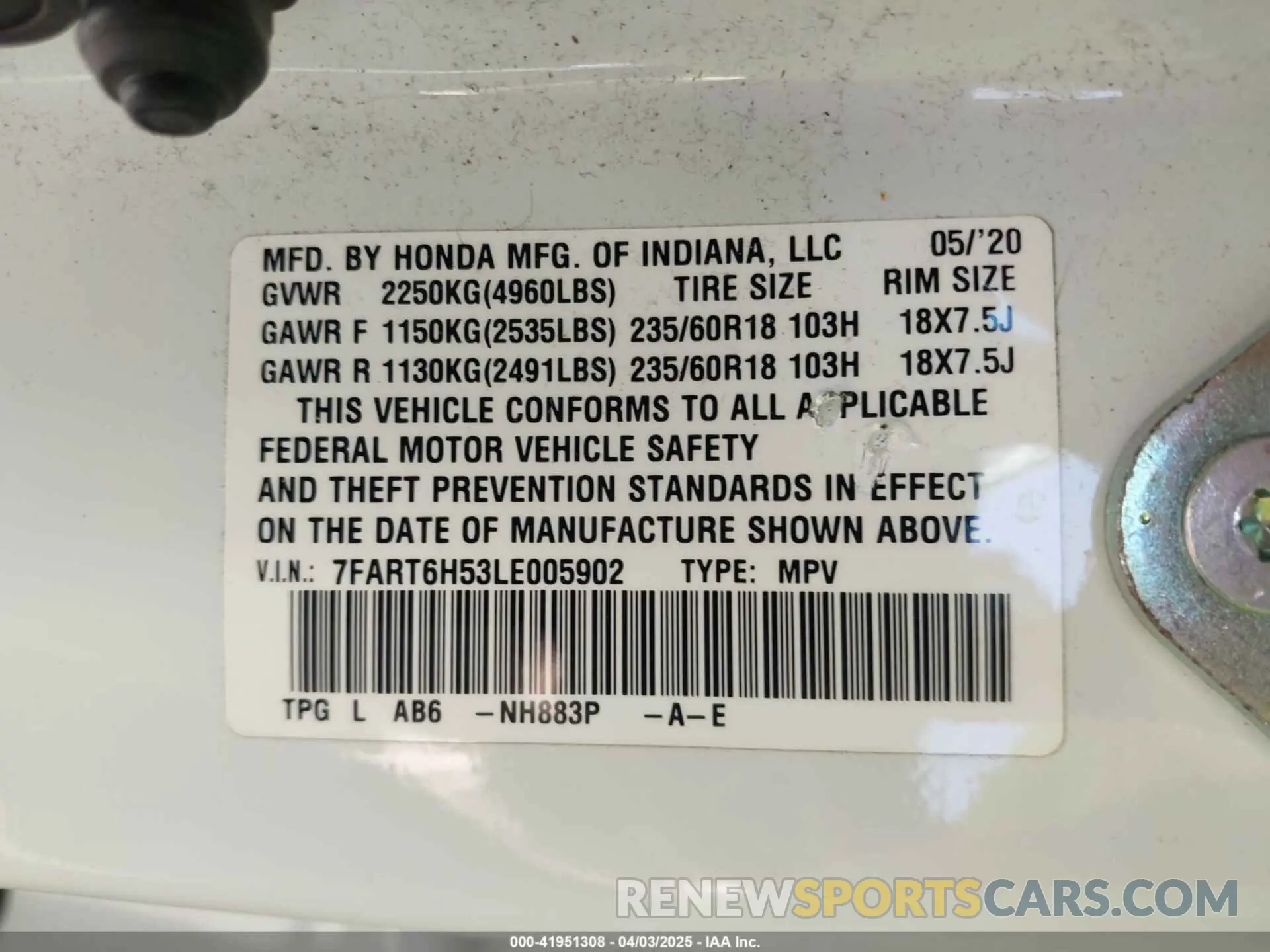 9 Photograph of a damaged car 7FART6H53LE005902 HONDA CR-V 2020