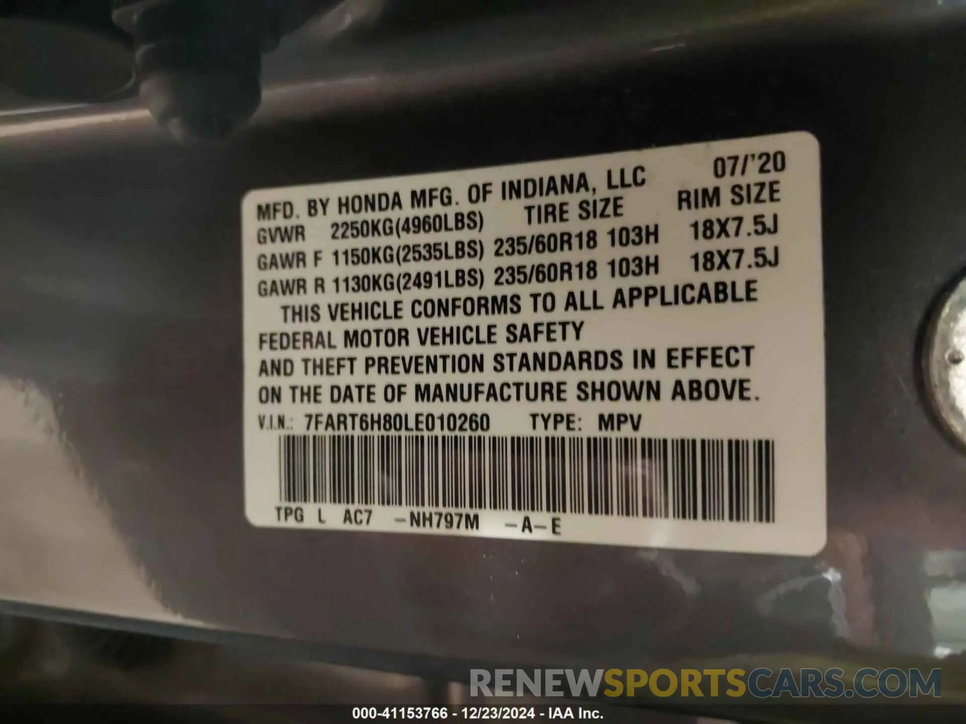 9 Photograph of a damaged car 7FART6H80LE010260 HONDA CR-V 2020
