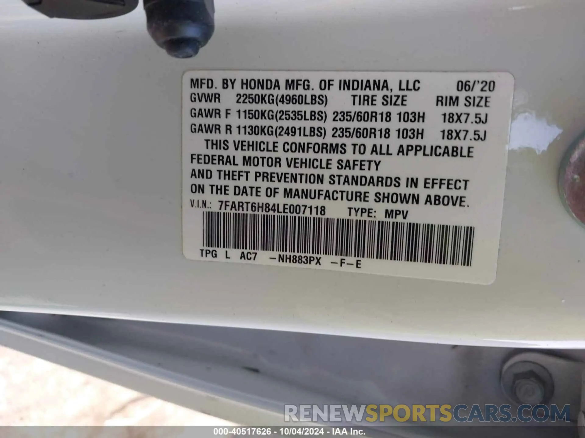 9 Photograph of a damaged car 7FART6H84LE007118 HONDA CR-V 2020