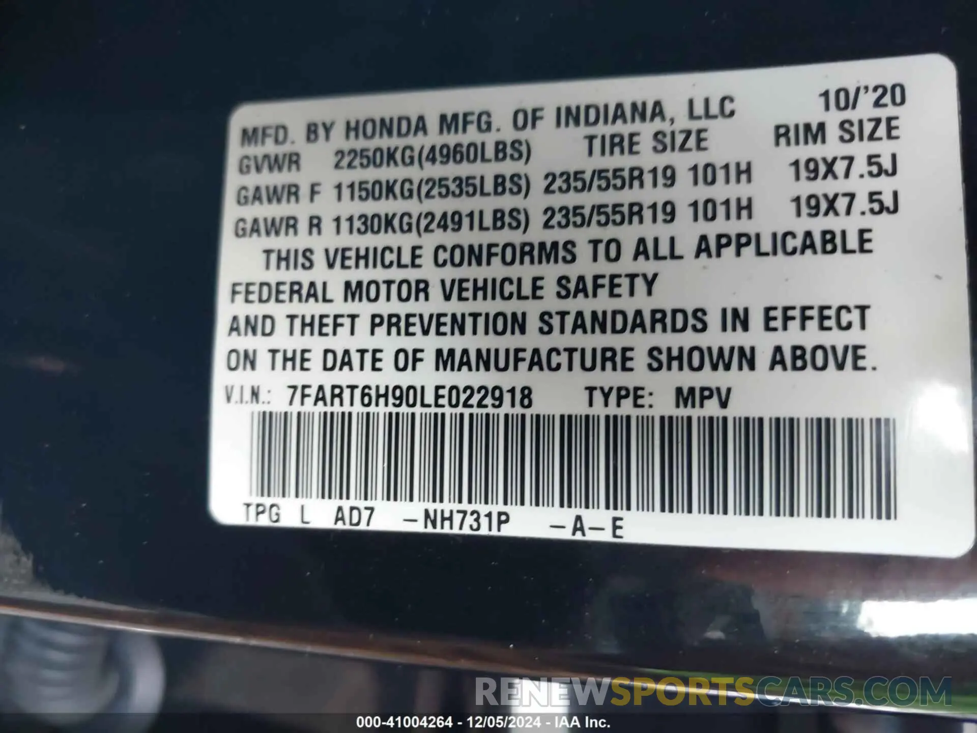 9 Photograph of a damaged car 7FART6H90LE022918 HONDA CR-V 2020