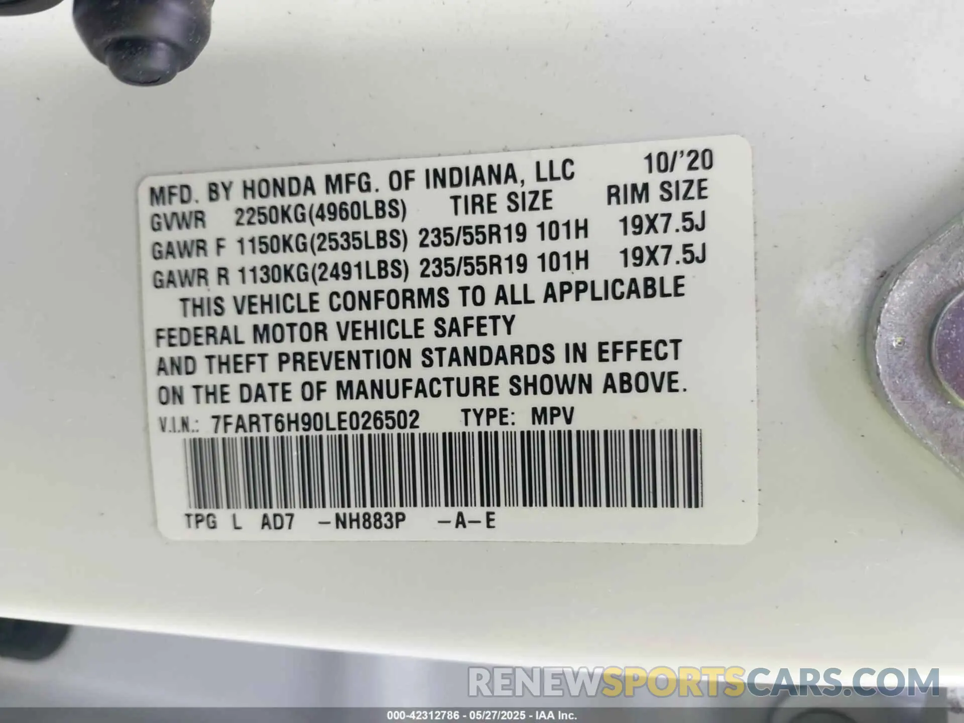 9 Photograph of a damaged car 7FART6H90LE026502 HONDA CR-V 2020
