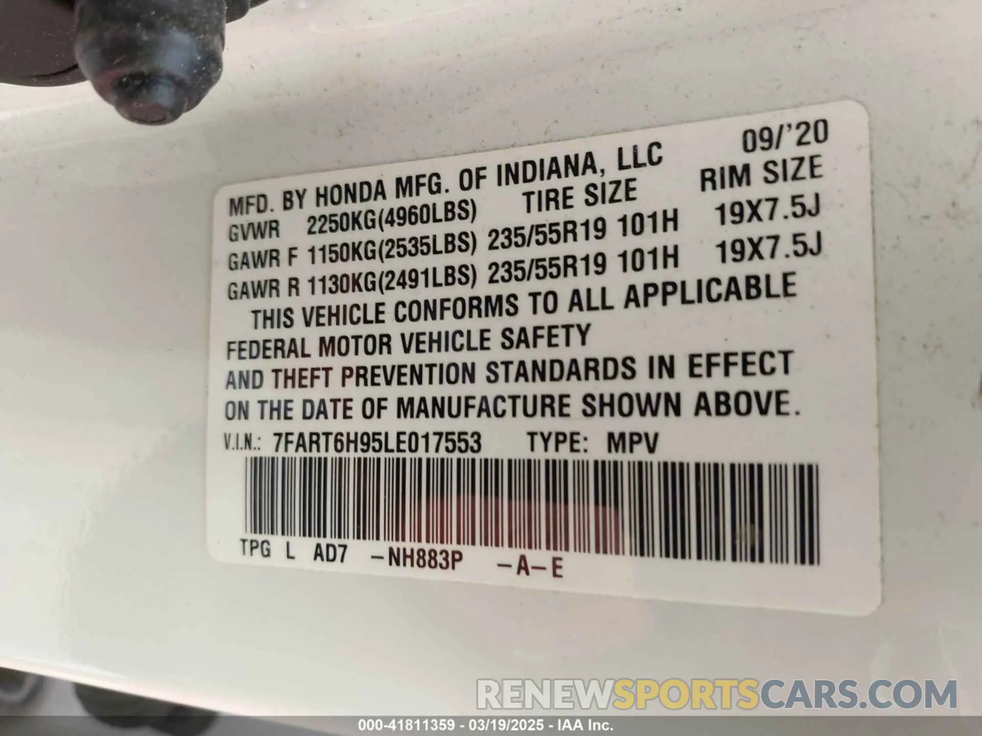 9 Photograph of a damaged car 7FART6H95LE017553 HONDA CR-V 2020