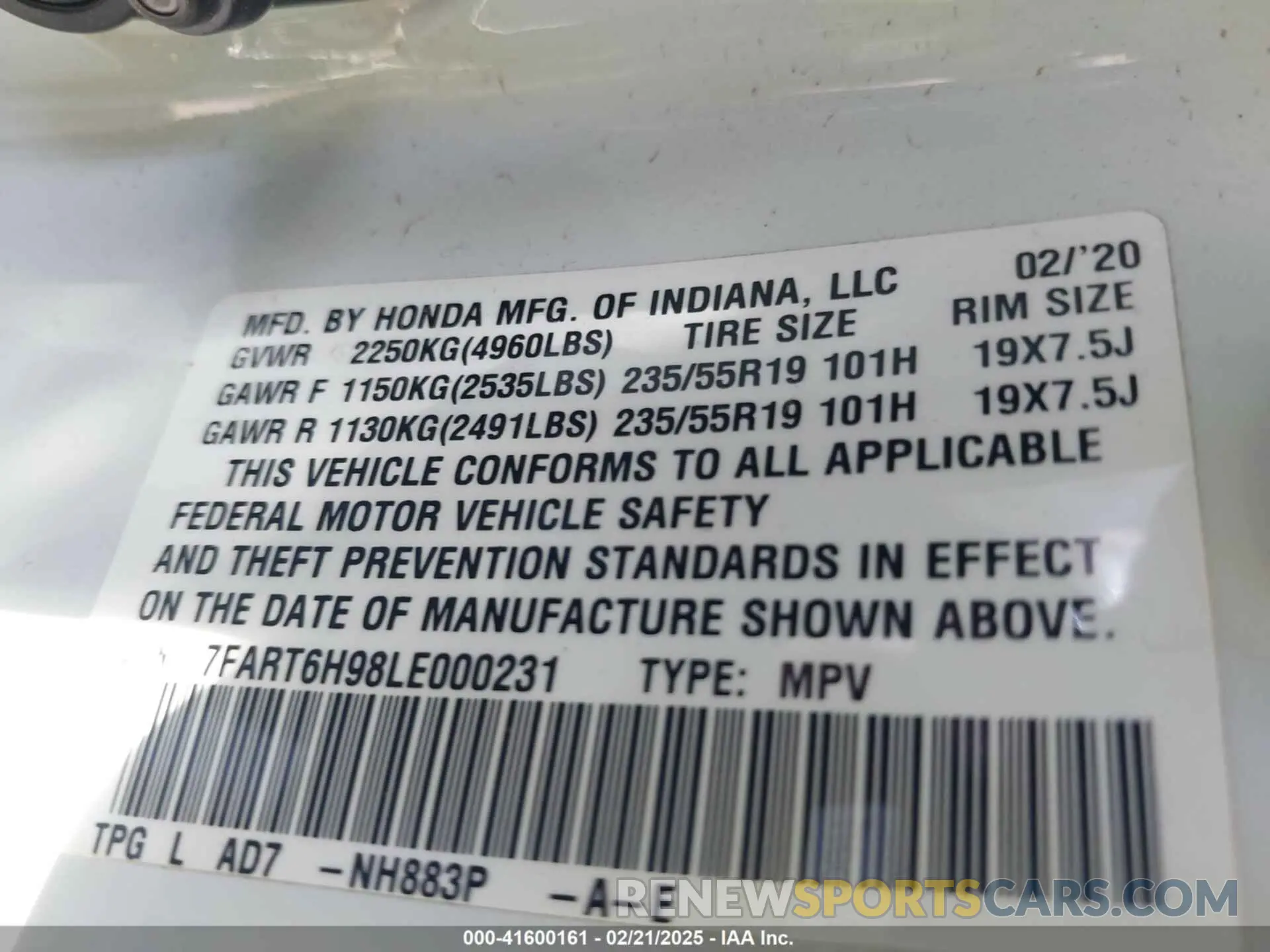 9 Photograph of a damaged car 7FART6H98LE000231 HONDA CR-V 2020