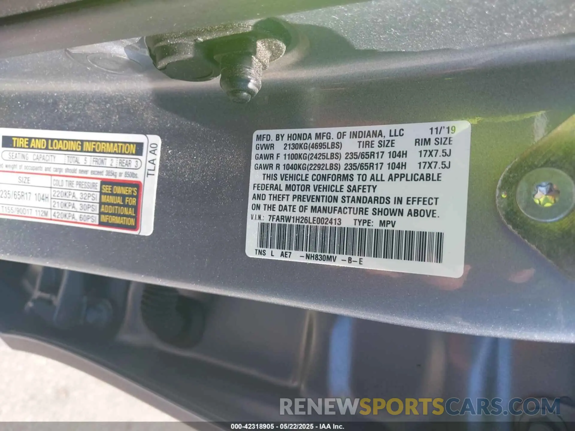 9 Photograph of a damaged car 7FARW1H26LE002413 HONDA CR-V 2020