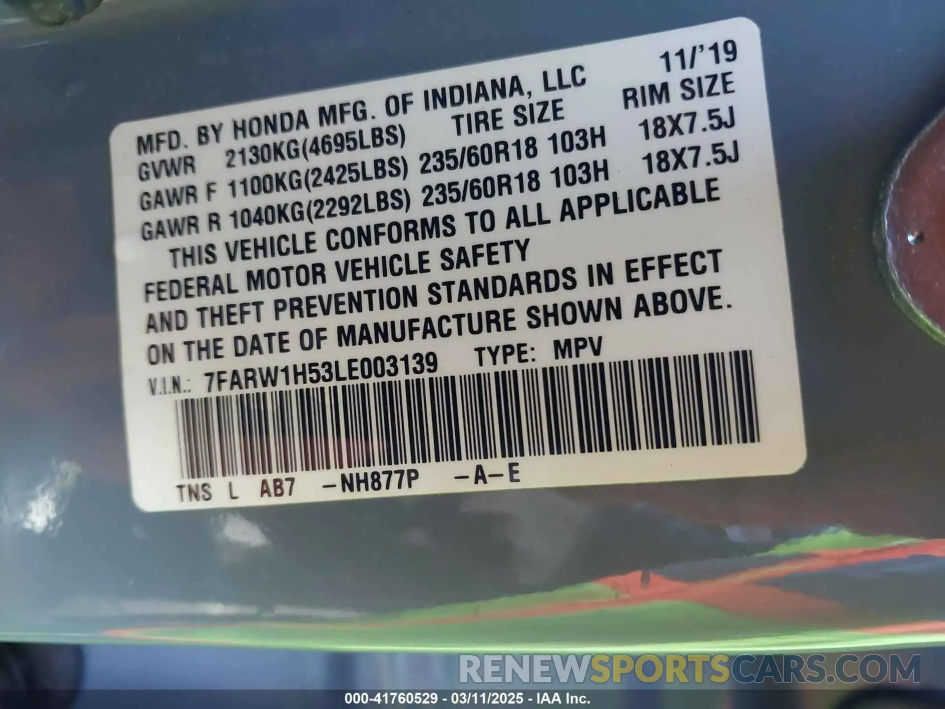 9 Photograph of a damaged car 7FARW1H53LE003139 HONDA CR-V 2020