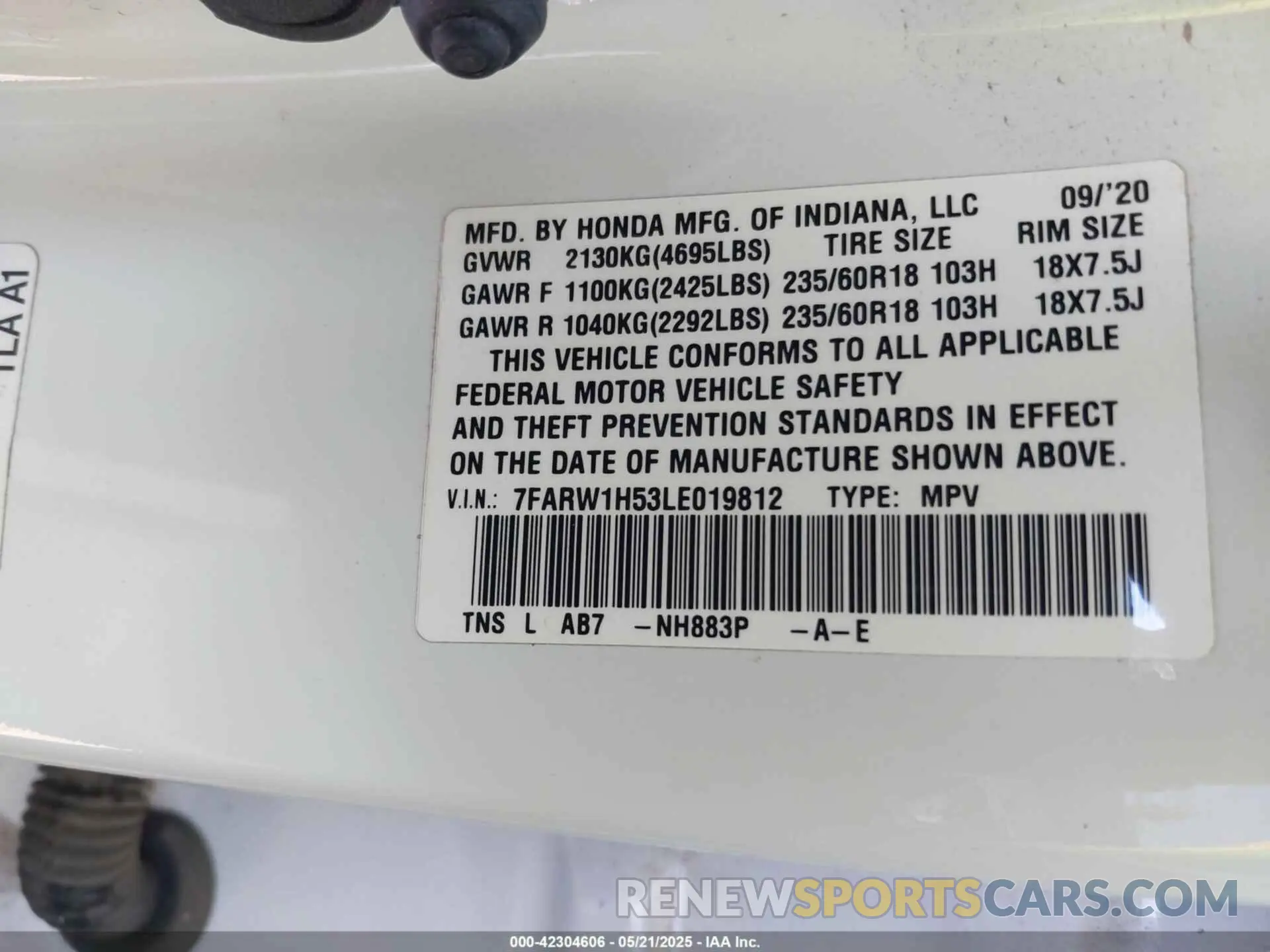 9 Photograph of a damaged car 7FARW1H53LE019812 HONDA CR-V 2020