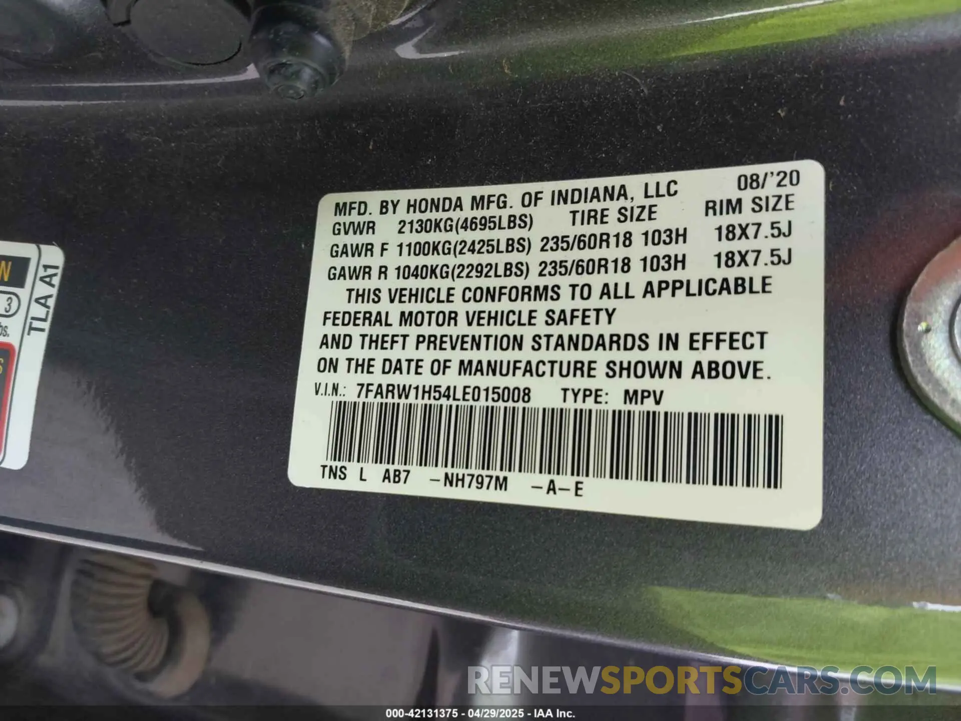 9 Photograph of a damaged car 7FARW1H54LE015008 HONDA CR-V 2020
