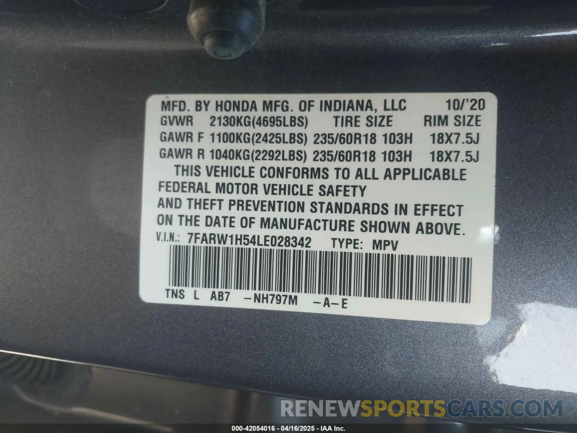 9 Photograph of a damaged car 7FARW1H54LE028342 HONDA CR-V 2020