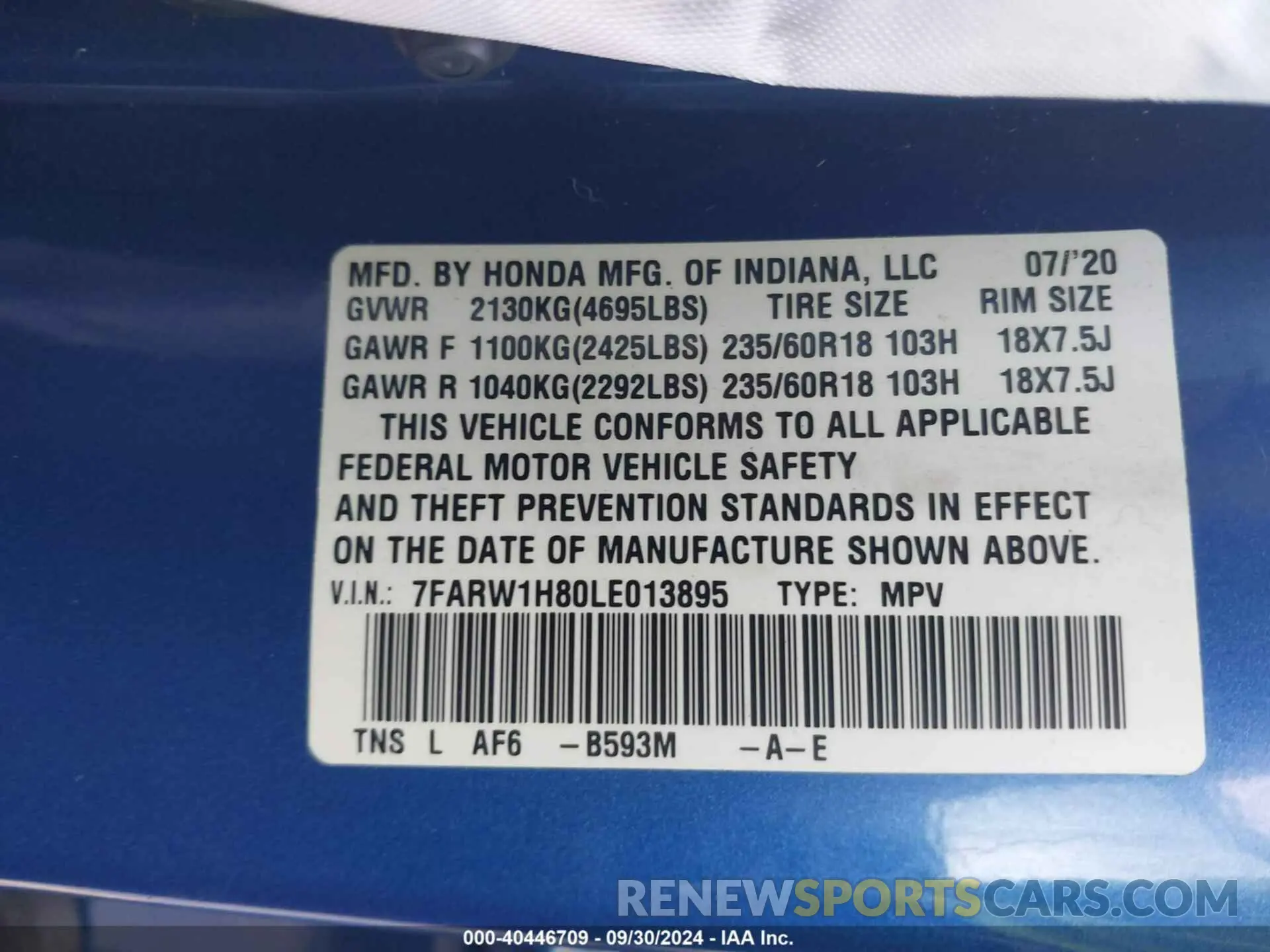 9 Photograph of a damaged car 7FARW1H80LE013895 HONDA CR-V 2020