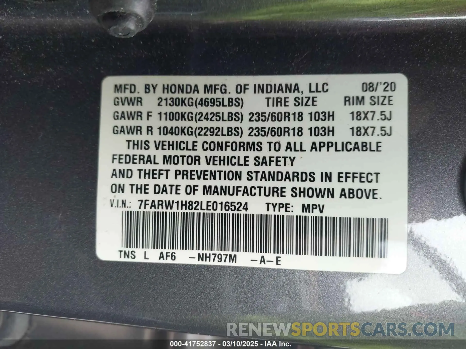 9 Photograph of a damaged car 7FARW1H82LE016524 HONDA CR-V 2020