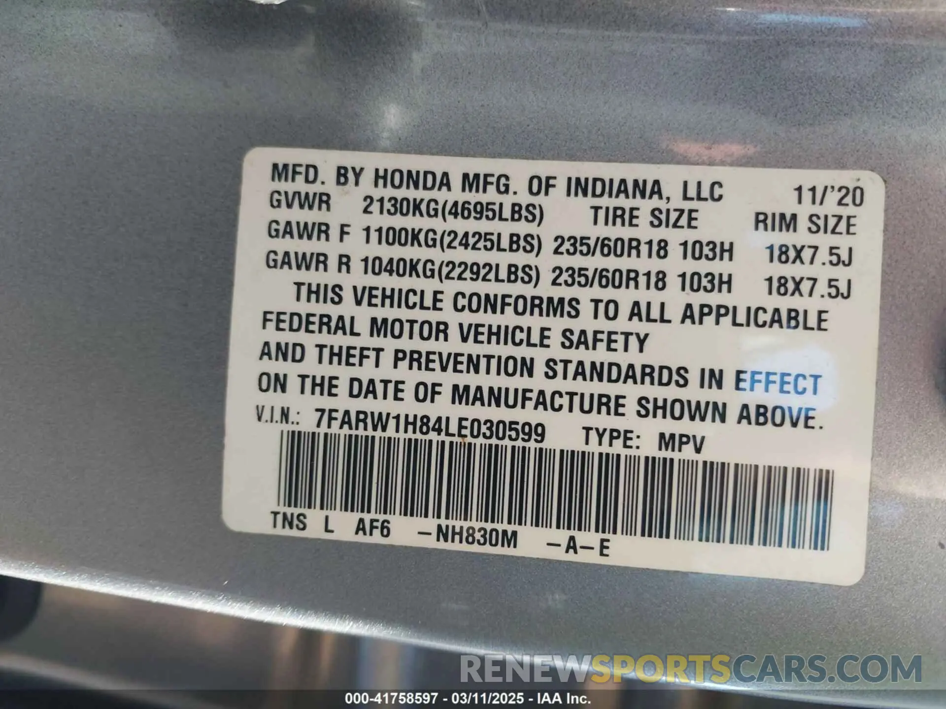 9 Photograph of a damaged car 7FARW1H84LE030599 HONDA CR-V 2020