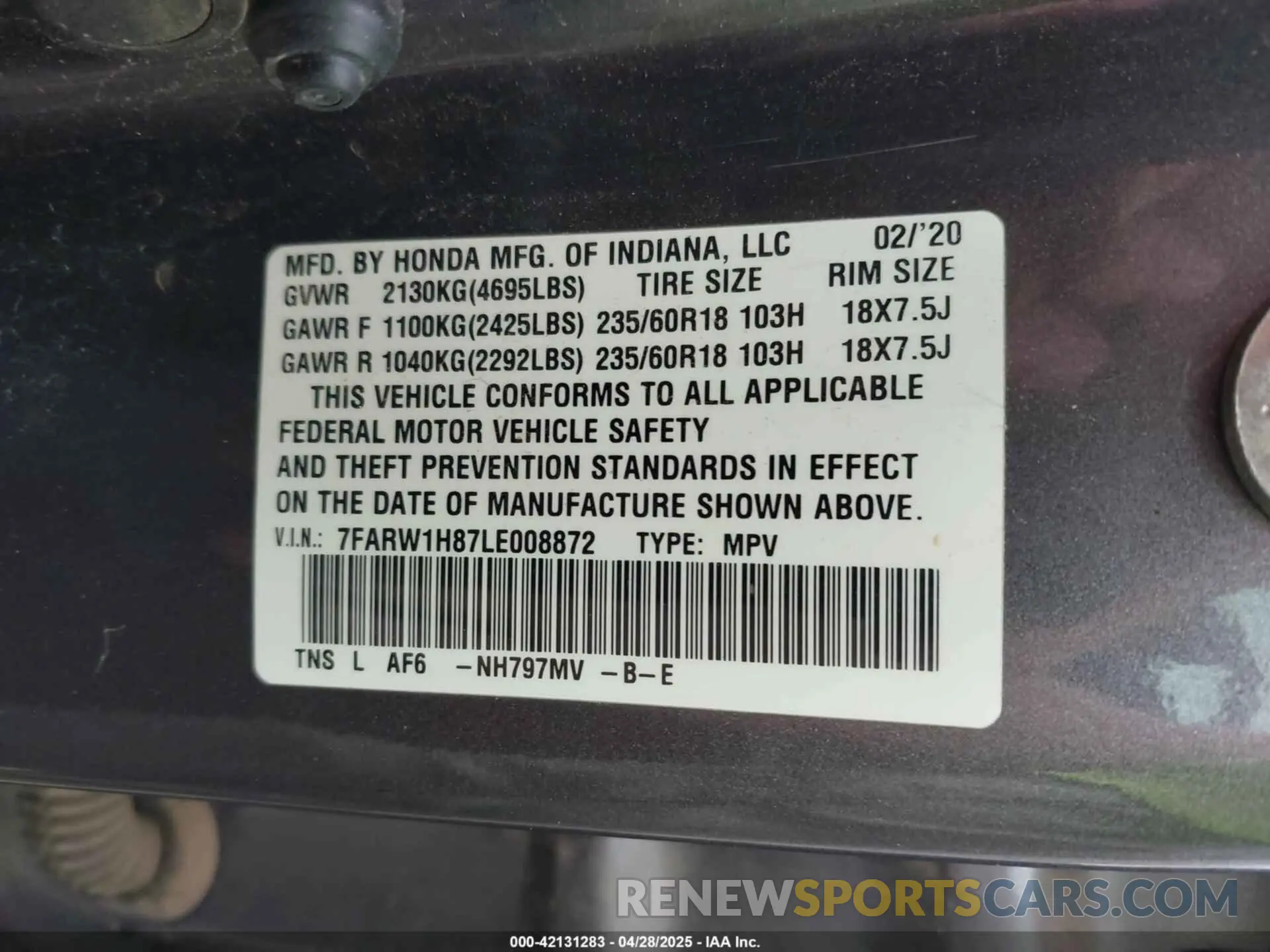 9 Photograph of a damaged car 7FARW1H87LE008872 HONDA CR-V 2020