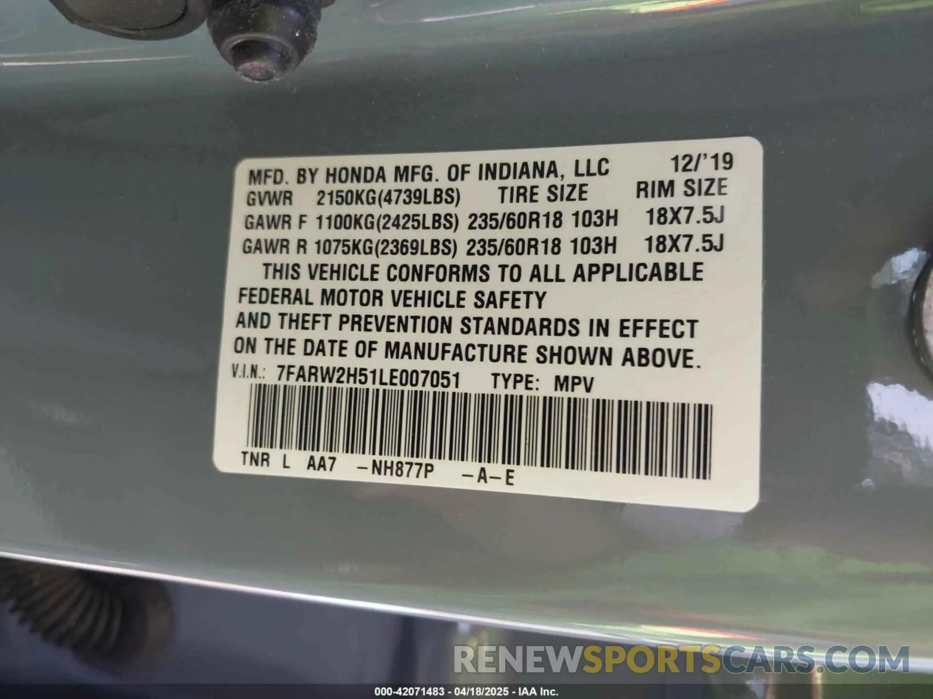 9 Photograph of a damaged car 7FARW2H51LE007051 HONDA CR-V 2020