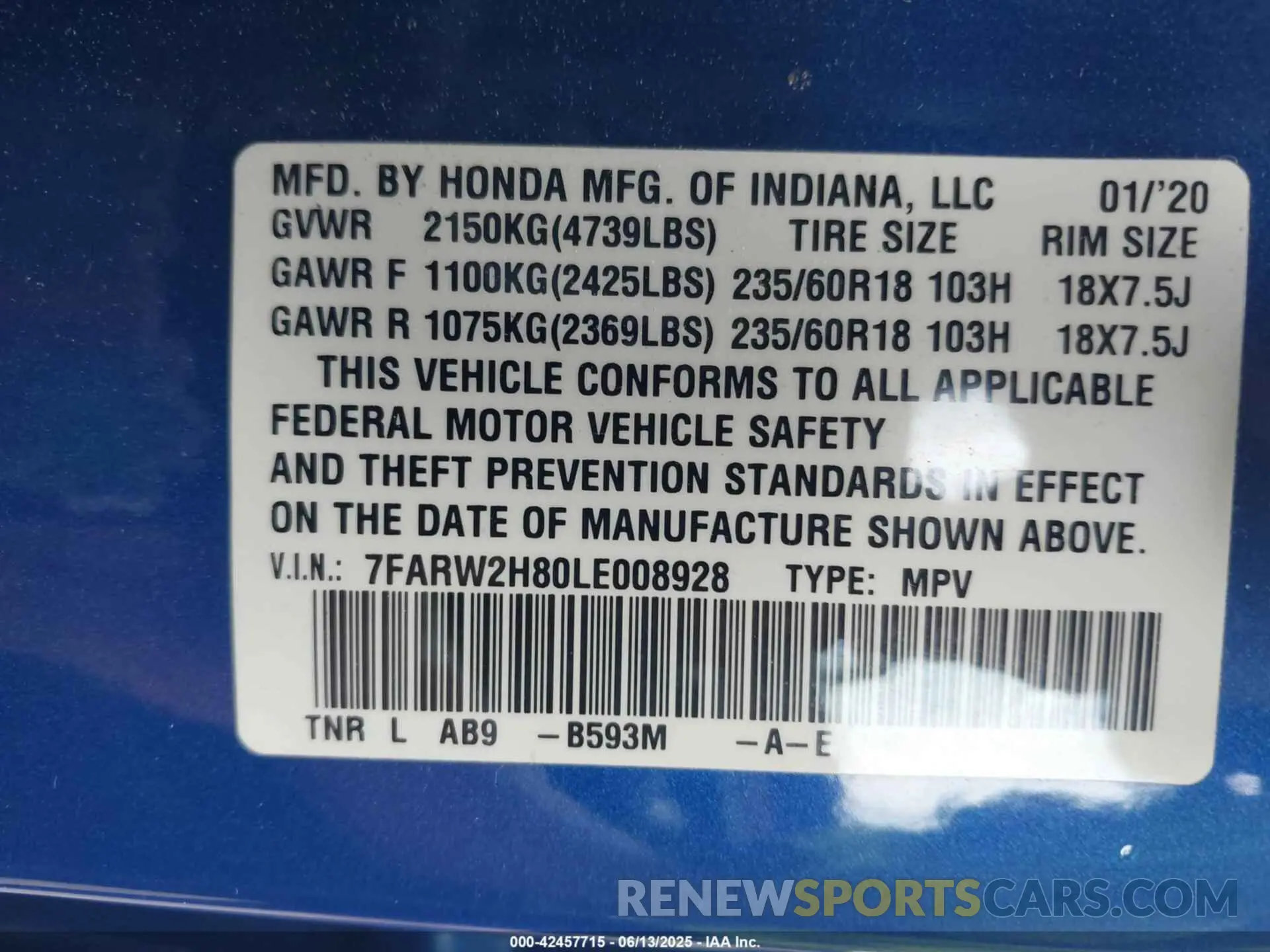 9 Photograph of a damaged car 7FARW2H80LE008928 HONDA CR-V 2020