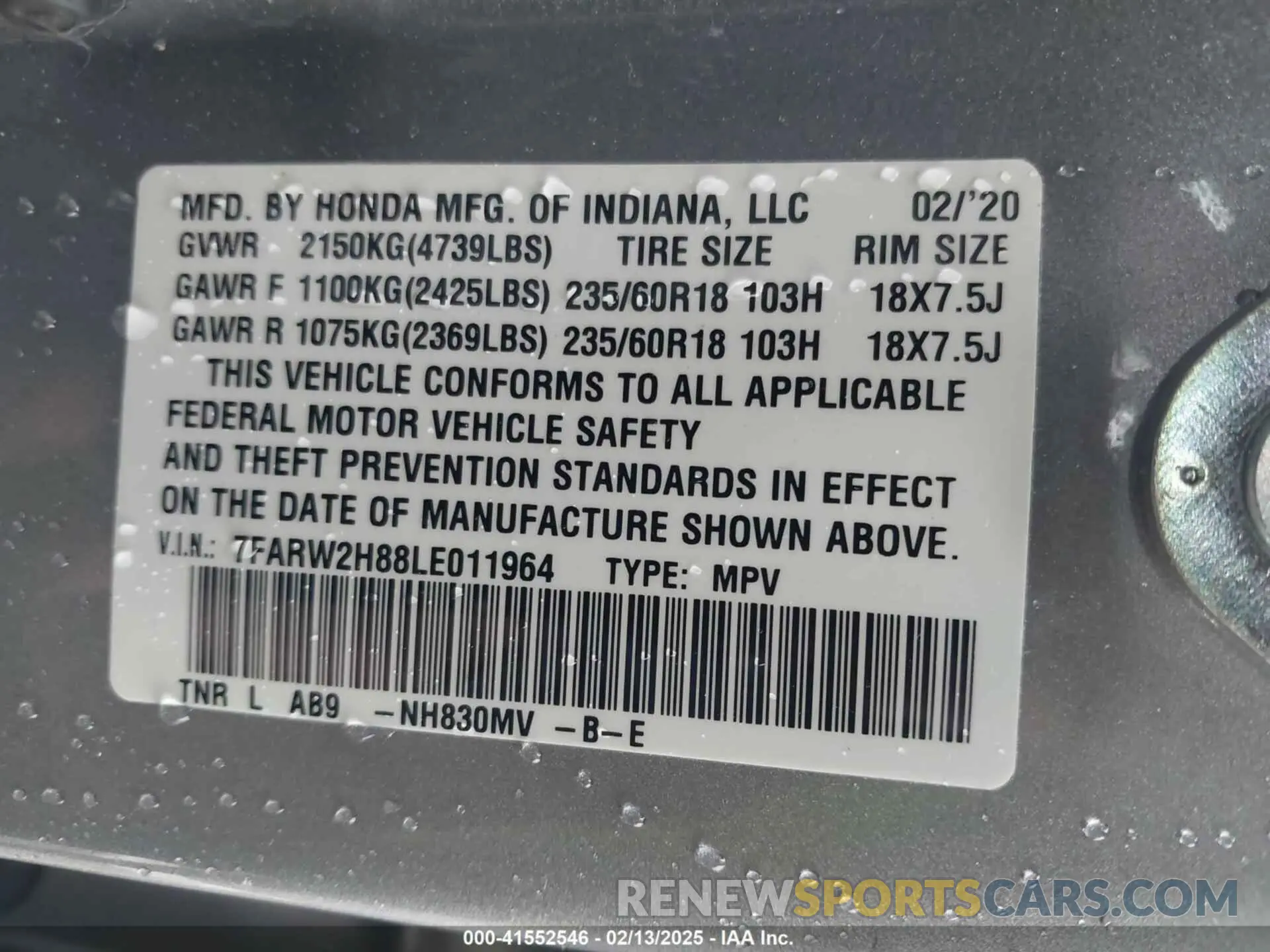 9 Photograph of a damaged car 7FARW2H88LE011964 HONDA CR-V 2020