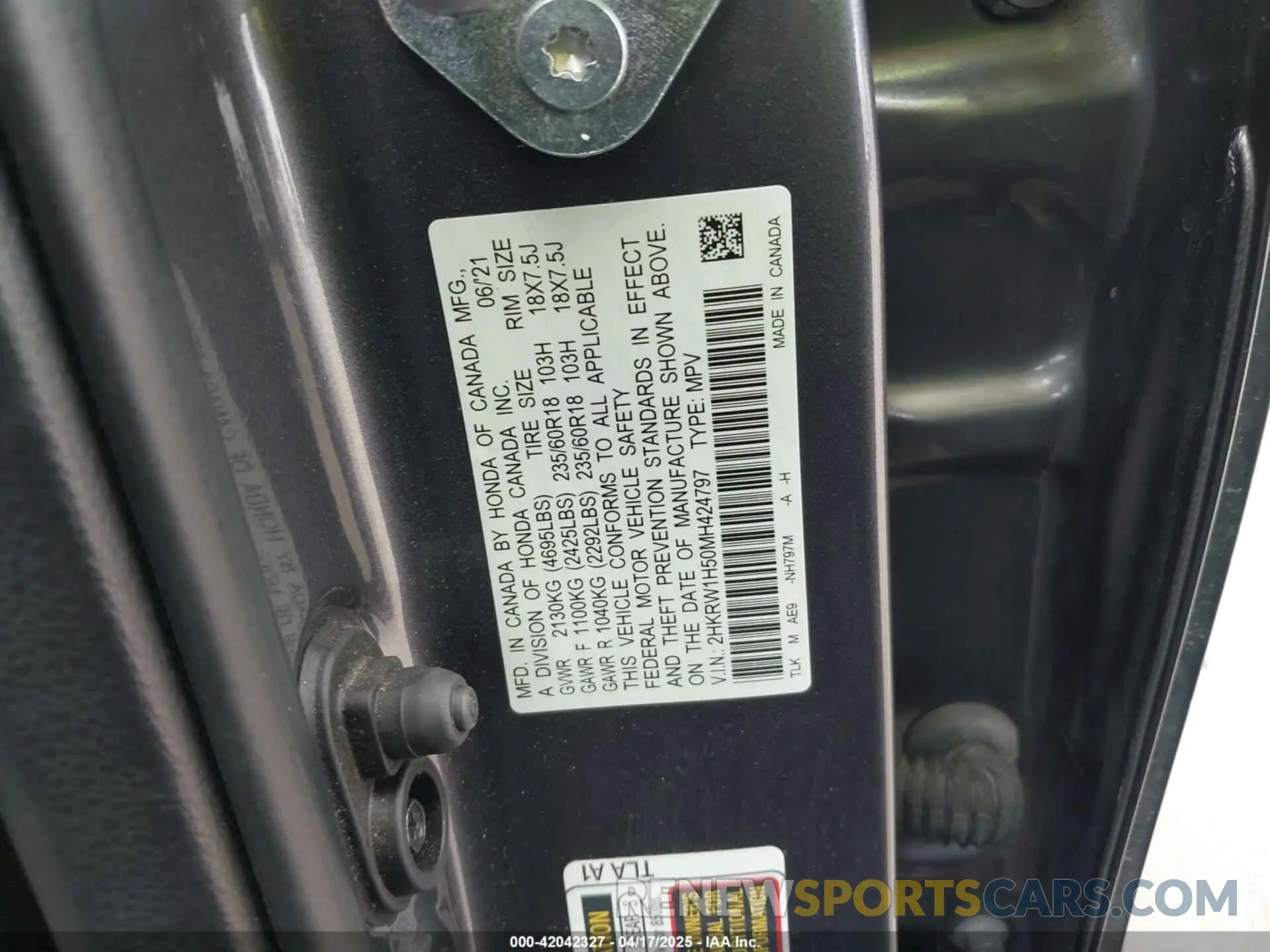 9 Photograph of a damaged car 2HKRW1H50MH424797 HONDA CR-V 2021
