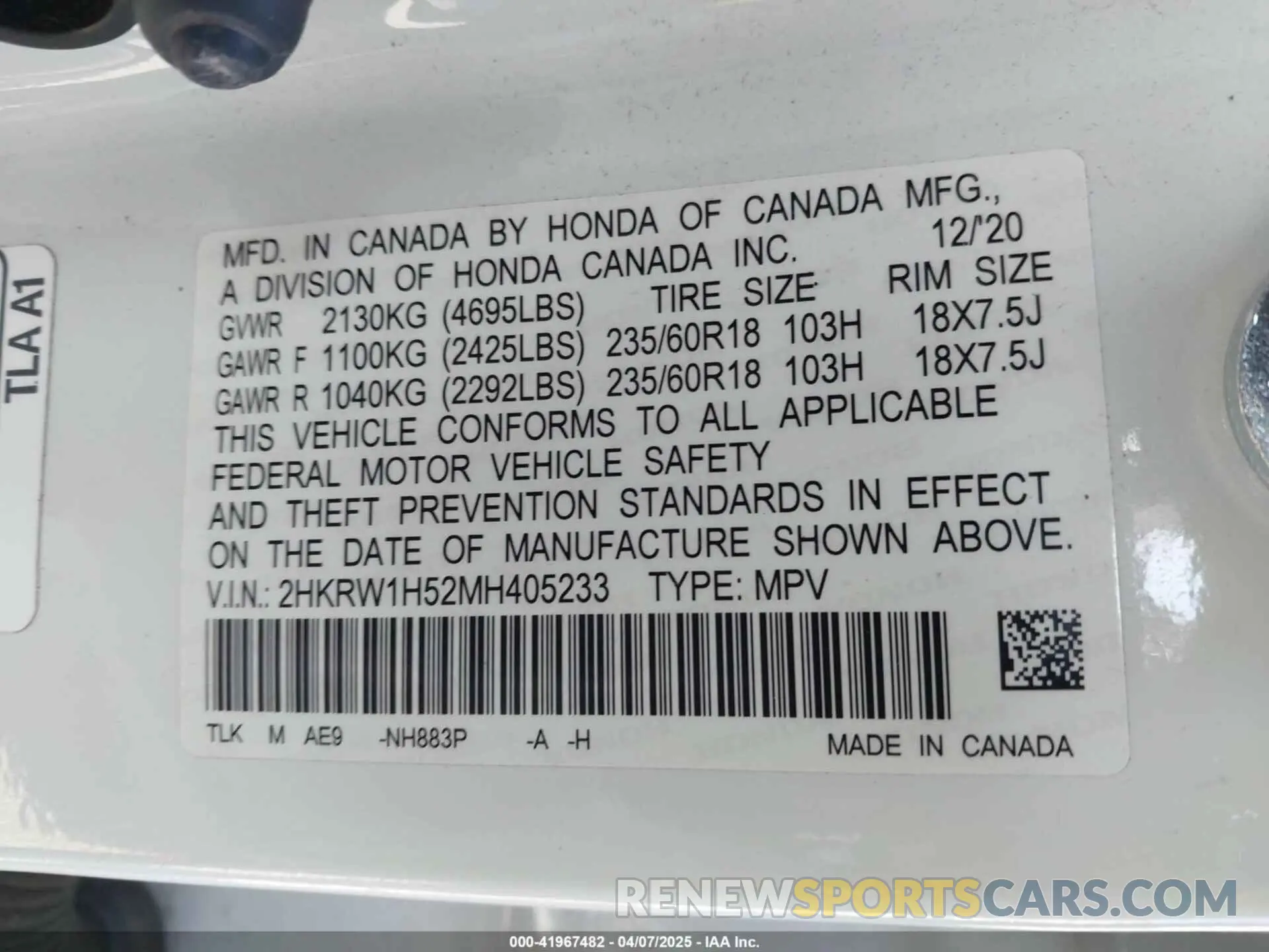 9 Photograph of a damaged car 2HKRW1H52MH405233 HONDA CR-V 2021