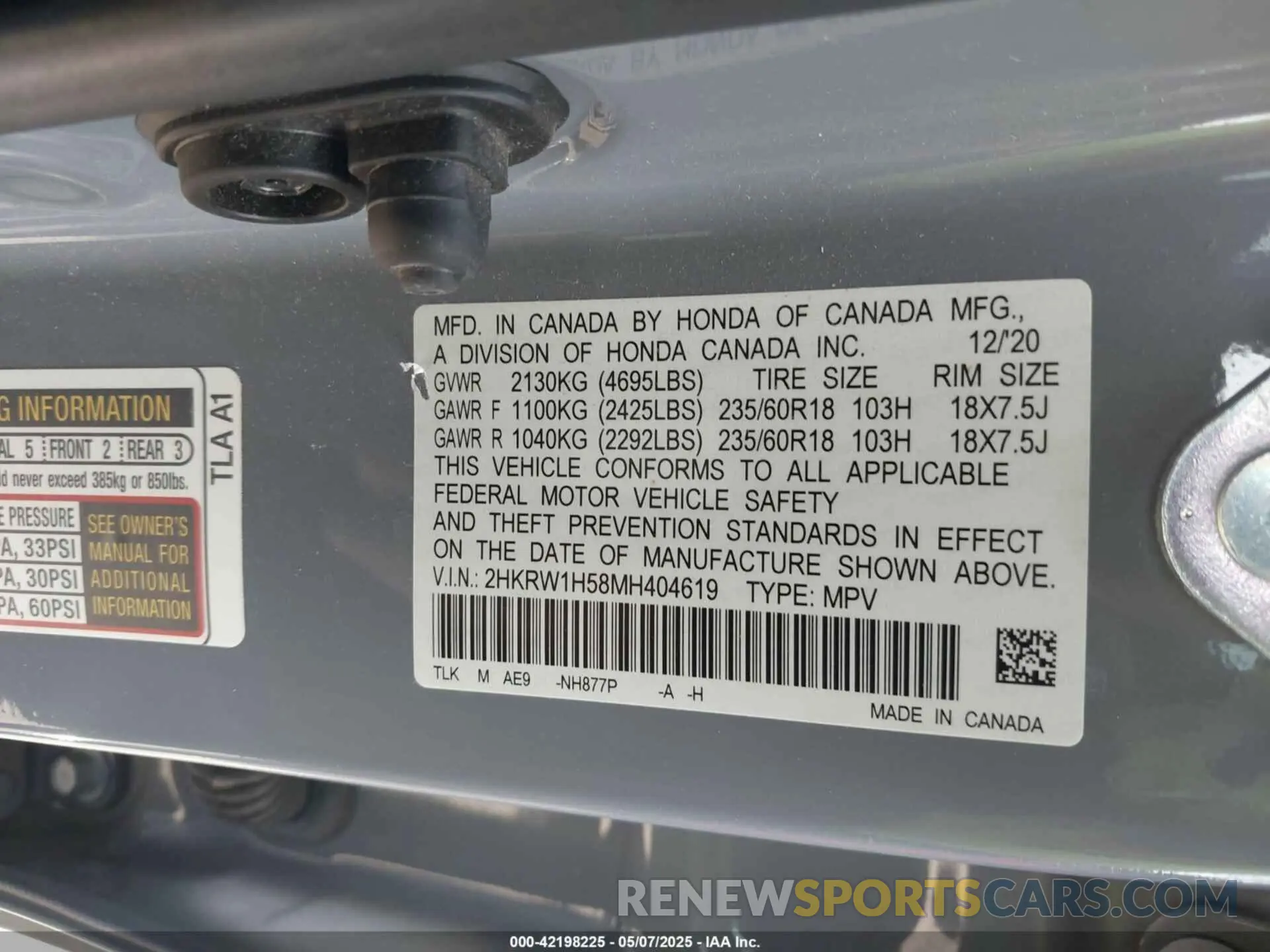 9 Photograph of a damaged car 2HKRW1H58MH404619 HONDA CR-V 2021