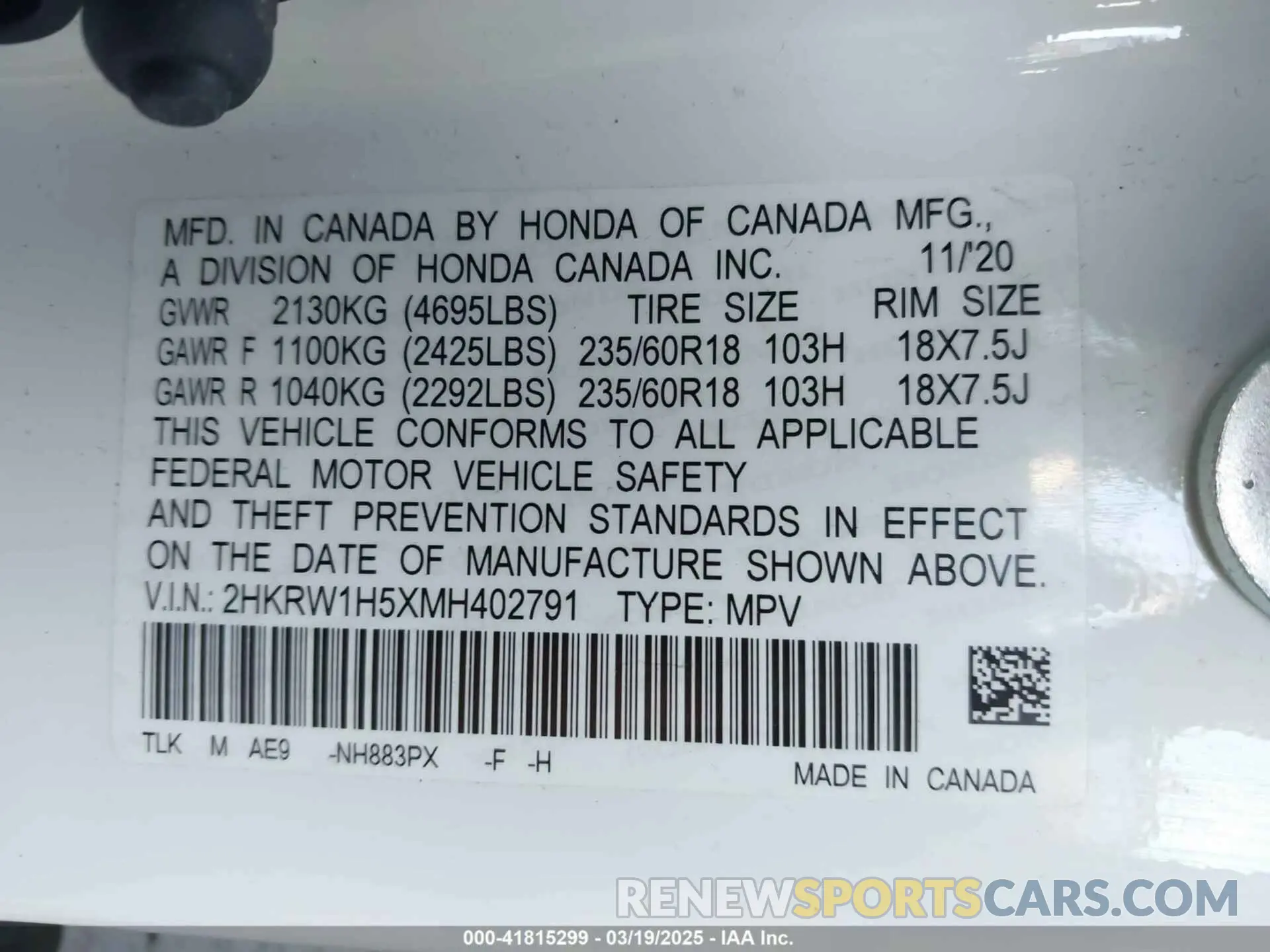 9 Photograph of a damaged car 2HKRW1H5XMH402791 HONDA CR-V 2021