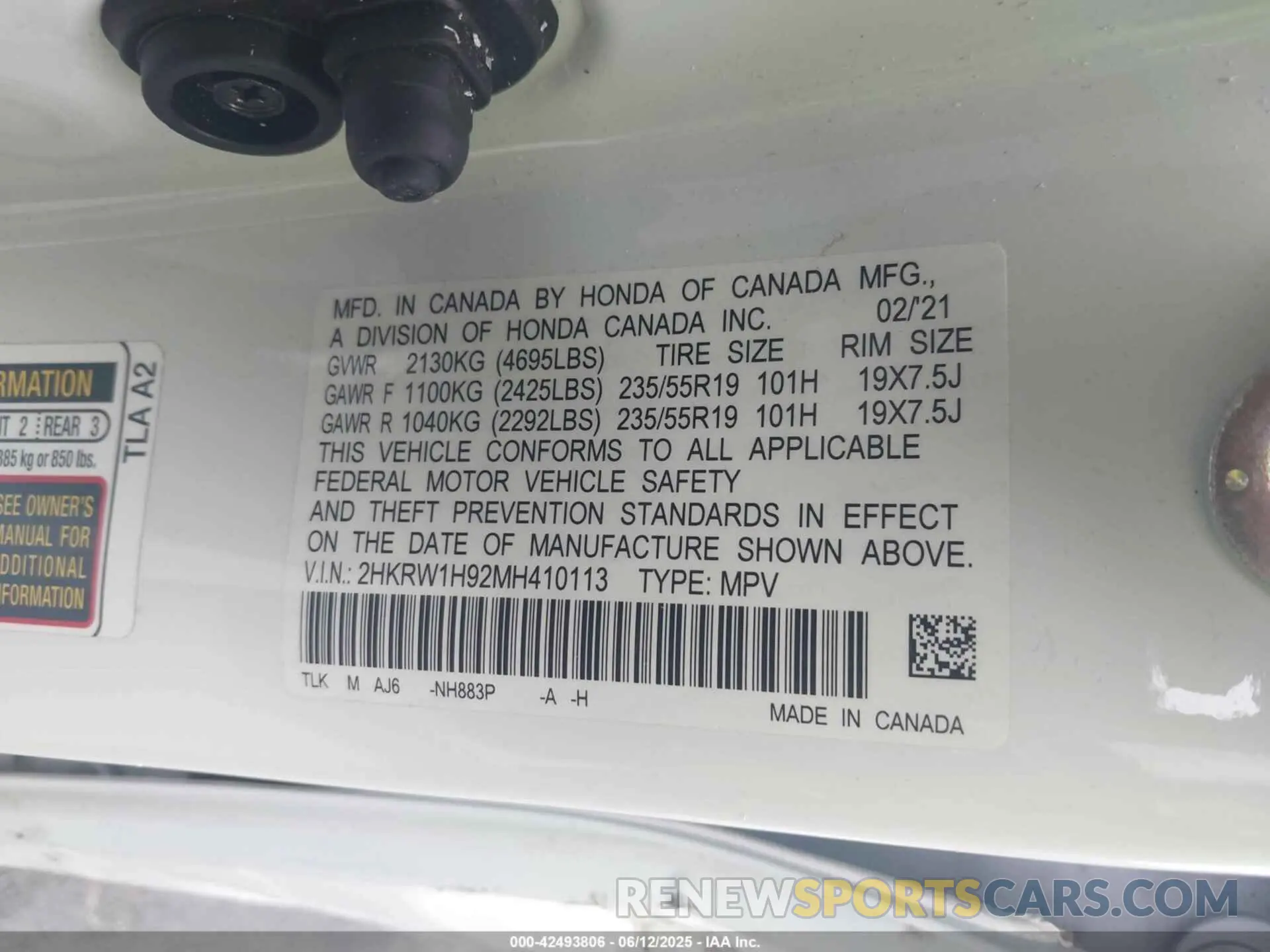 9 Photograph of a damaged car 2HKRW1H92MH410113 HONDA CR-V 2021