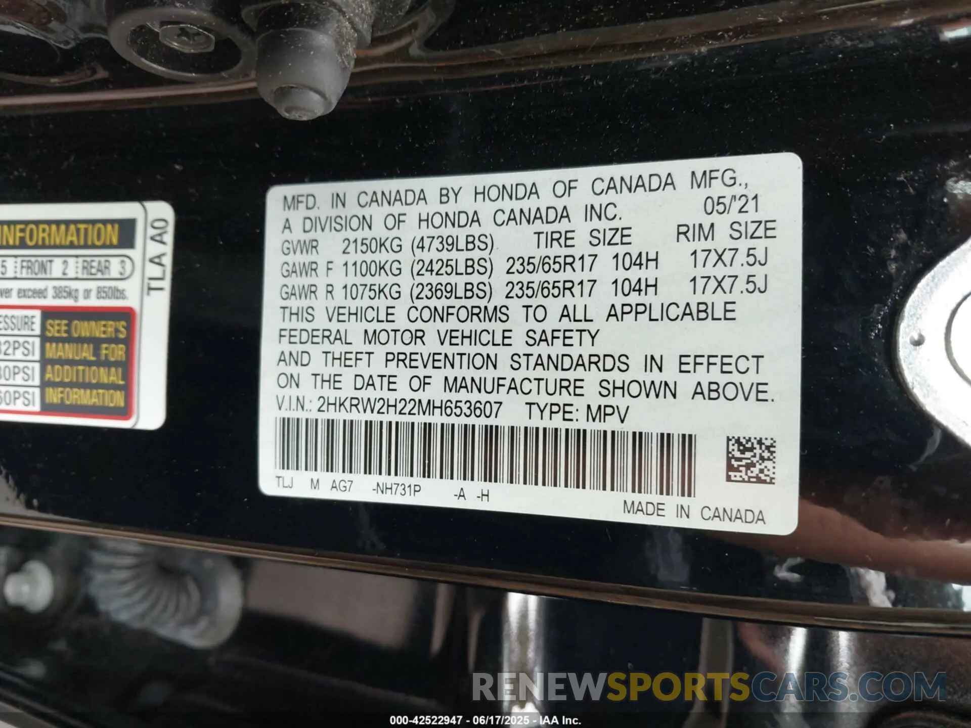 9 Photograph of a damaged car 2HKRW2H22MH653607 HONDA CR-V 2021