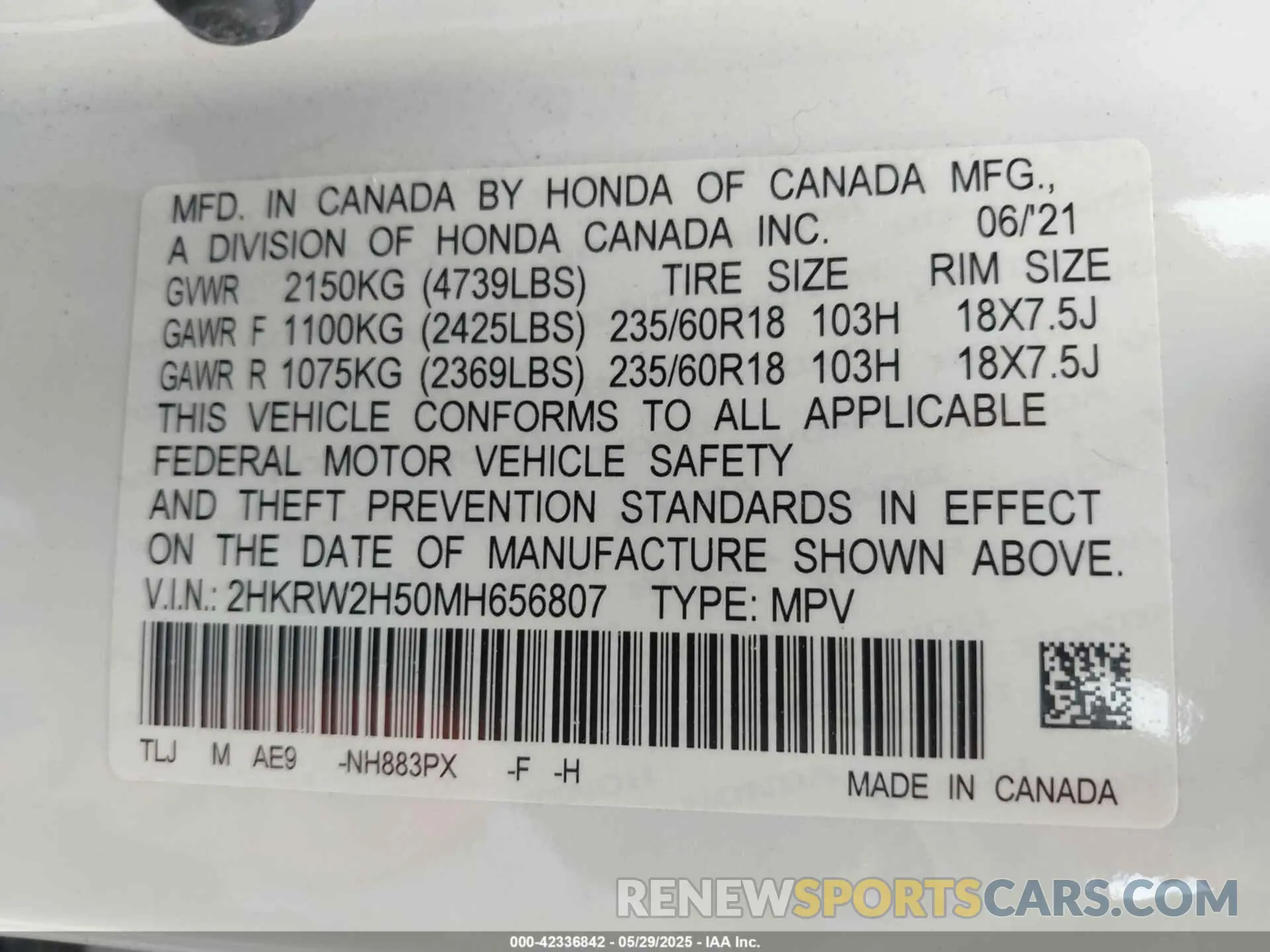 9 Photograph of a damaged car 2HKRW2H50MH656807 HONDA CR-V 2021