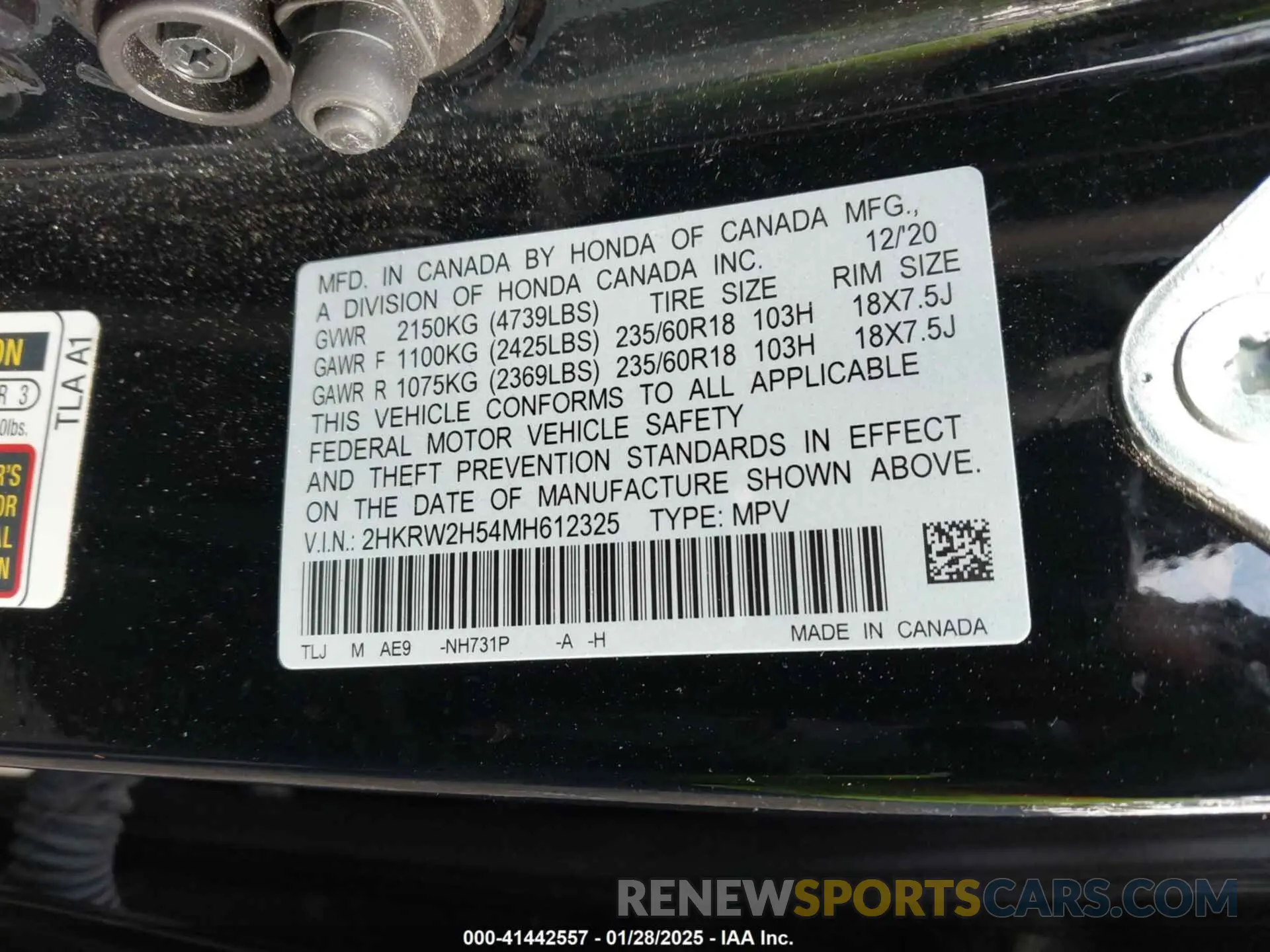 9 Photograph of a damaged car 2HKRW2H54MH612325 HONDA CR-V 2021