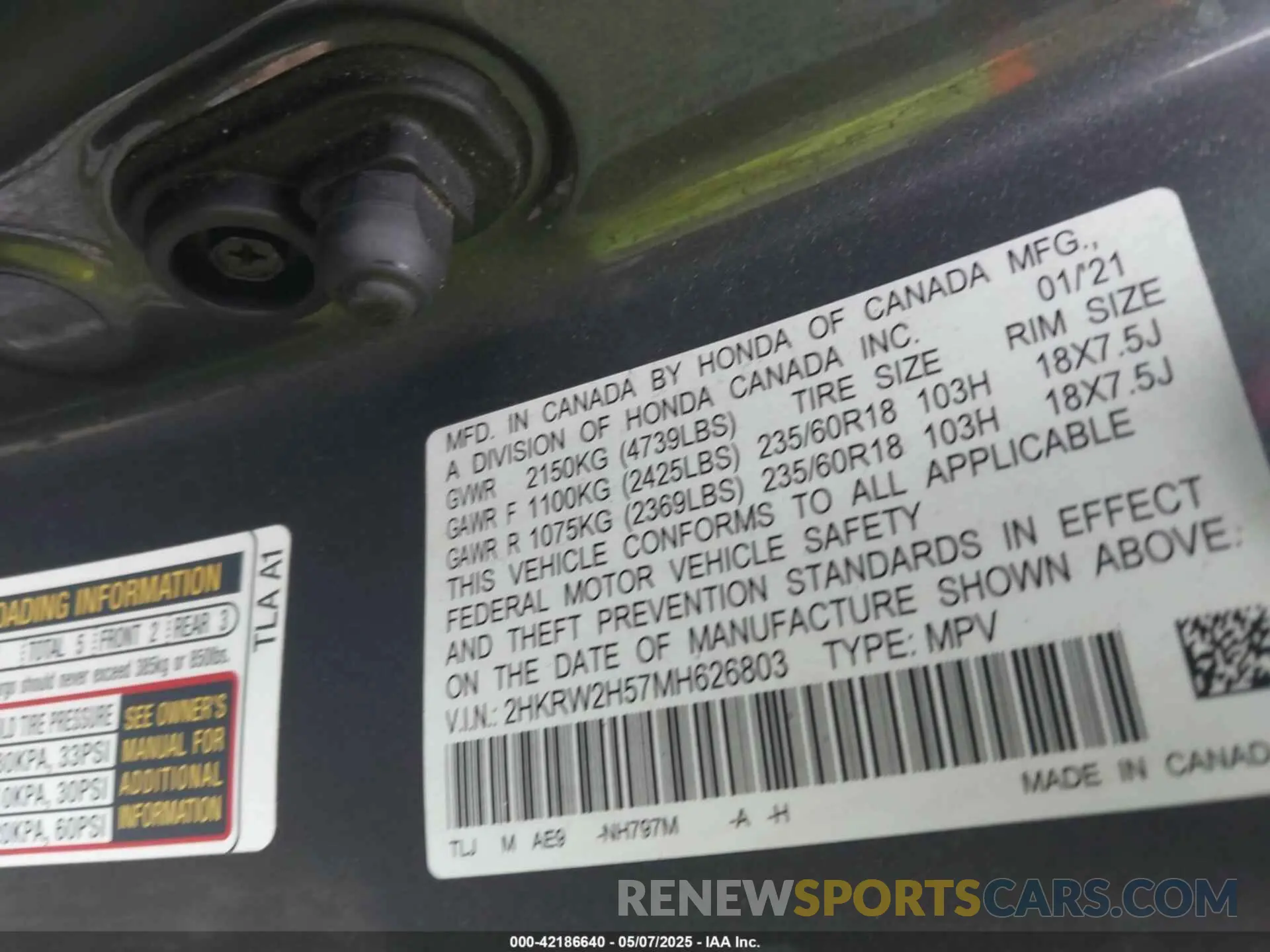 9 Photograph of a damaged car 2HKRW2H57MH626803 HONDA CR-V 2021