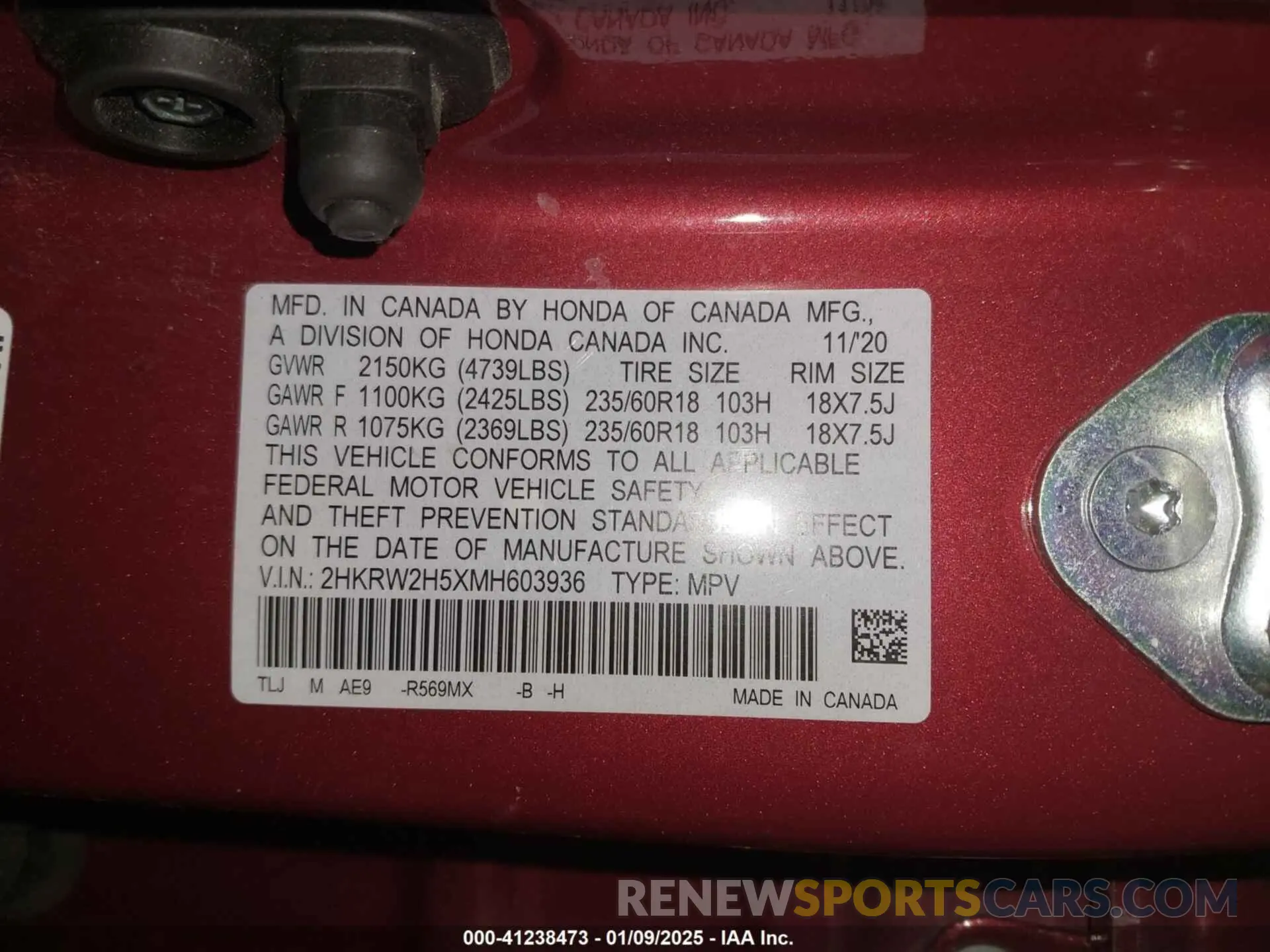 9 Photograph of a damaged car 2HKRW2H5XMH603936 HONDA CR-V 2021